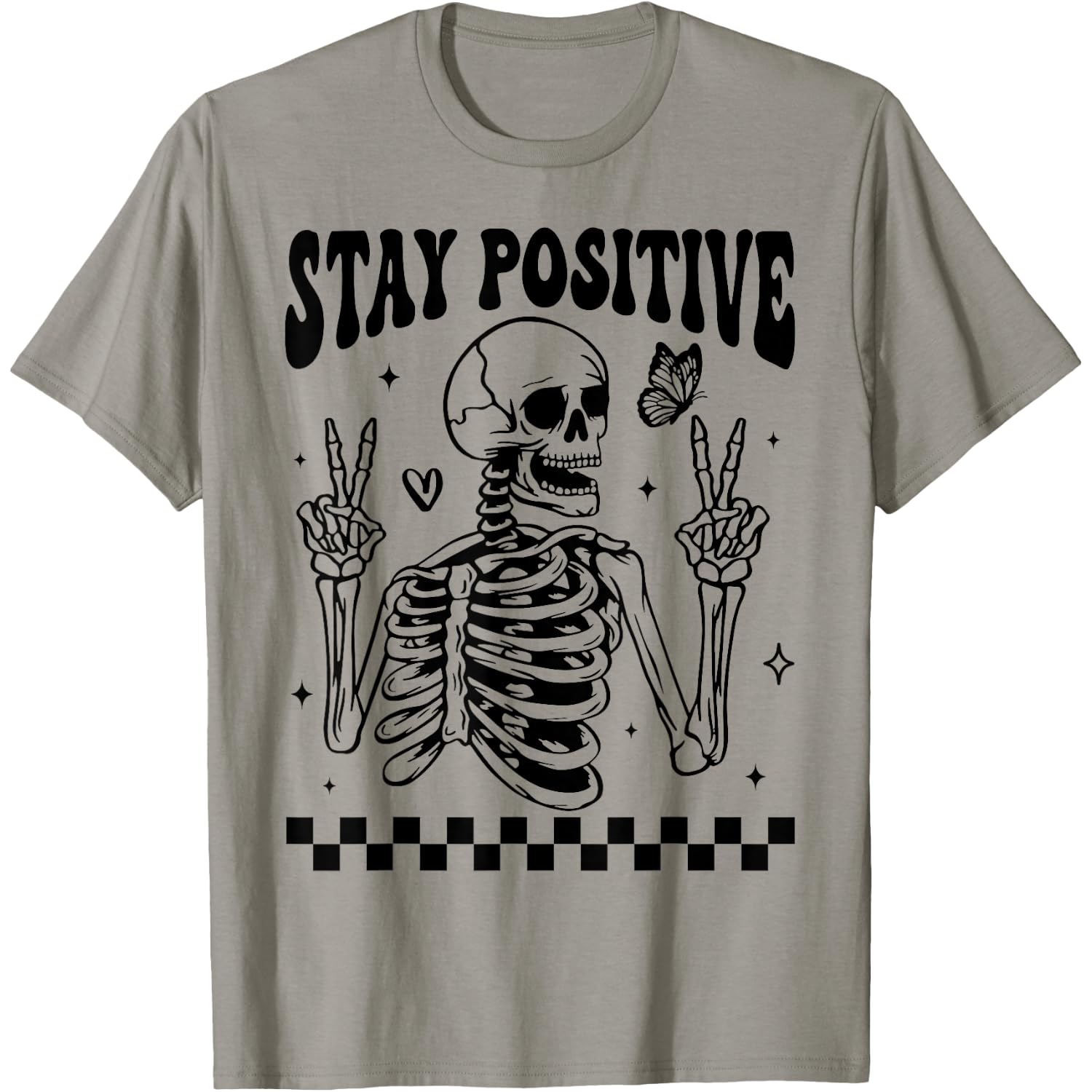 Stay Positive Skeleton Peace Hand Halloween Skull Motivation T-Shirt