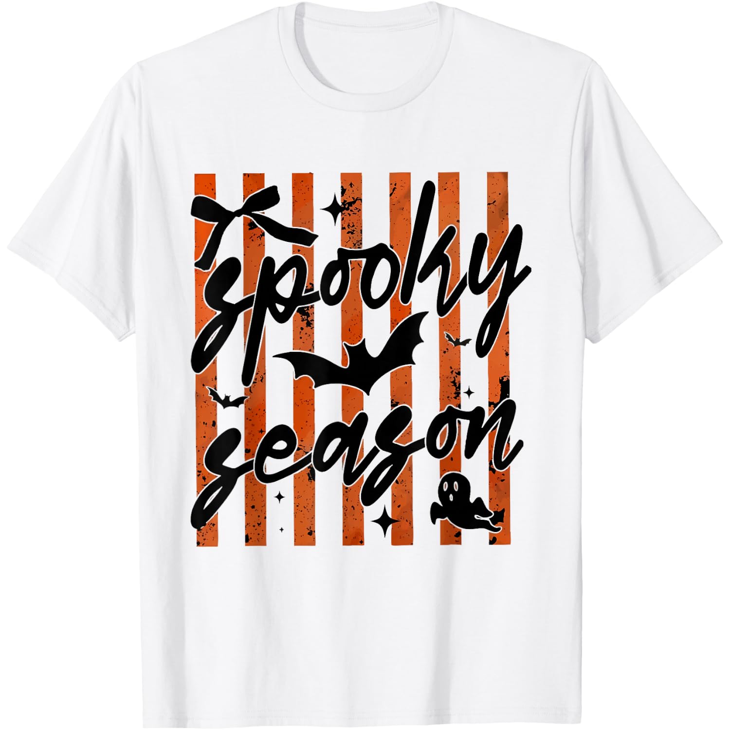 Striped Funny Spooky Season Bat Ghost Halloween Cute Girly T-Shirt