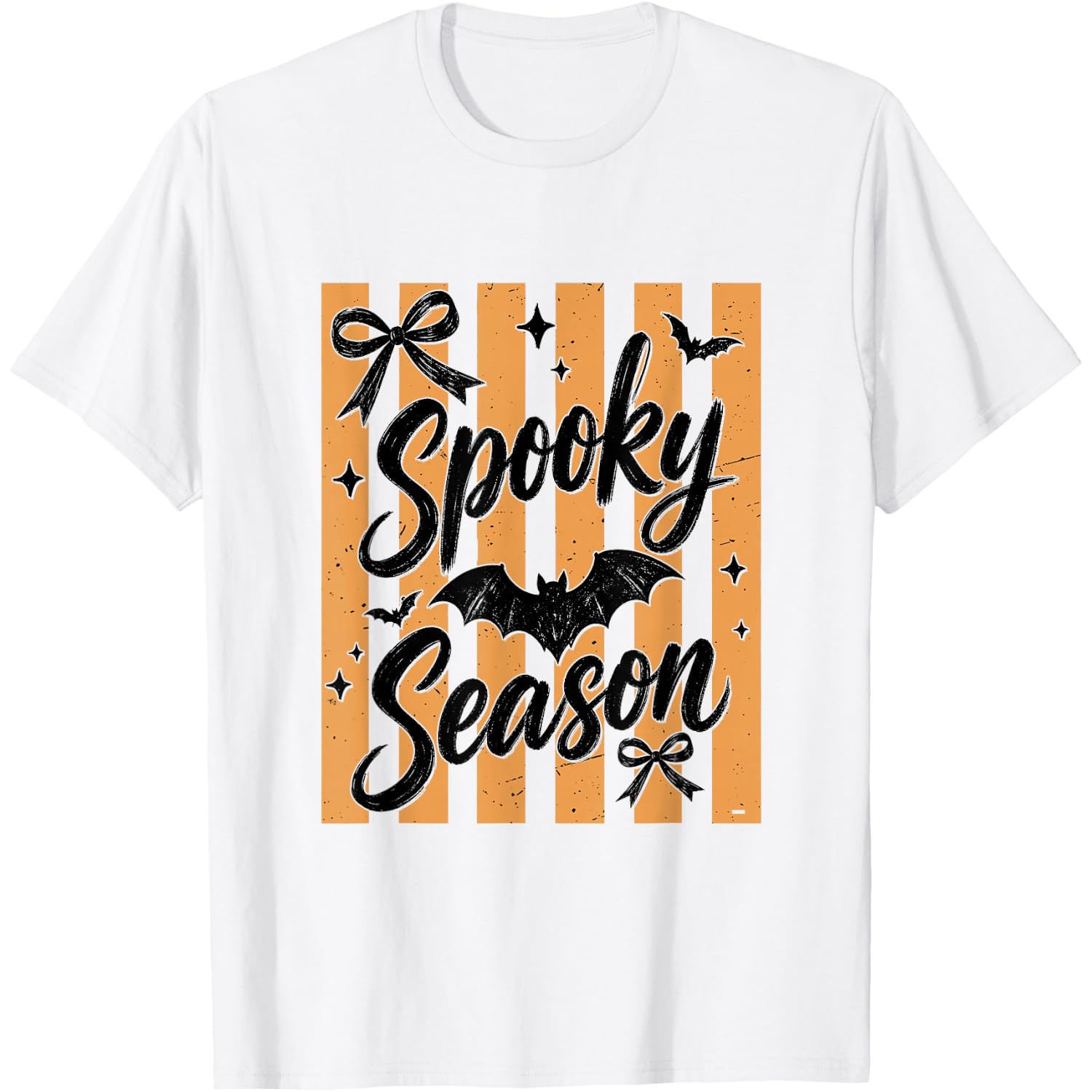 Striped Spooky Season Bat Halloween Coquette Bow Women Girls T-Shirt