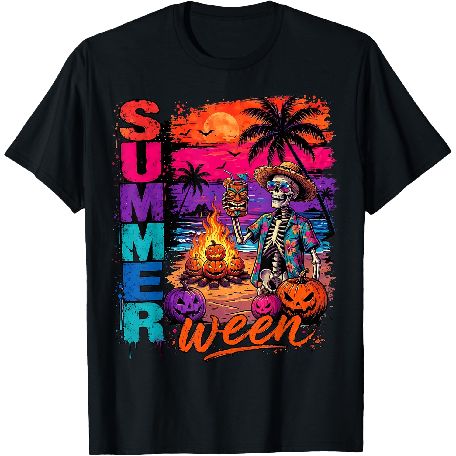 Summer ween Halloween Skeleton Beach Party Funny T-Shirt