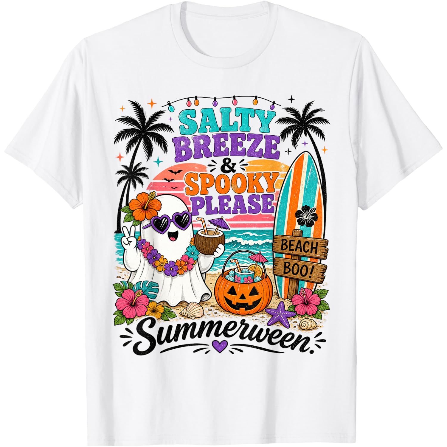Summerween Beach Ghost Halloween Women Girls Kids T-Shirt