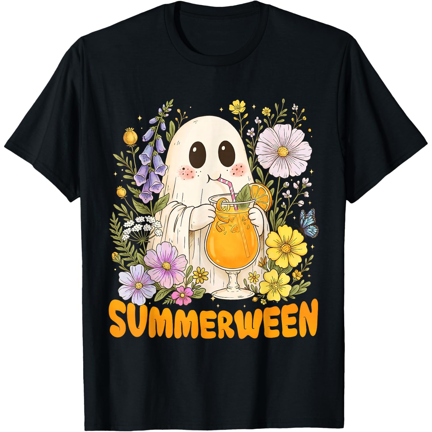 Summerween Funny Ghost Floral Halloween Summer Women Kid T-Shirt