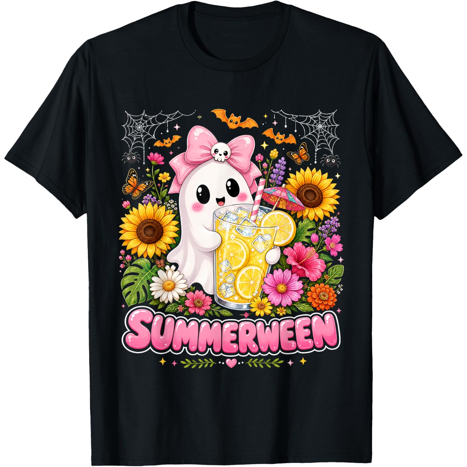 Summerween Funny Ghost Halloween Summer Floral Women Girls T-Shirt
