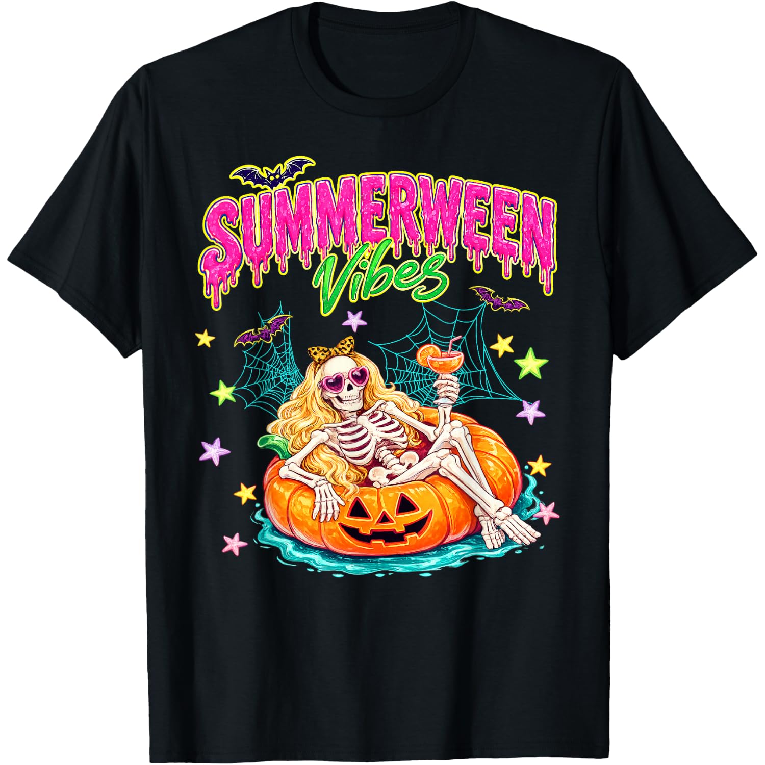 Summerween Funny Skeleton Coquette Leopard Bow Women Girls T-Shirt