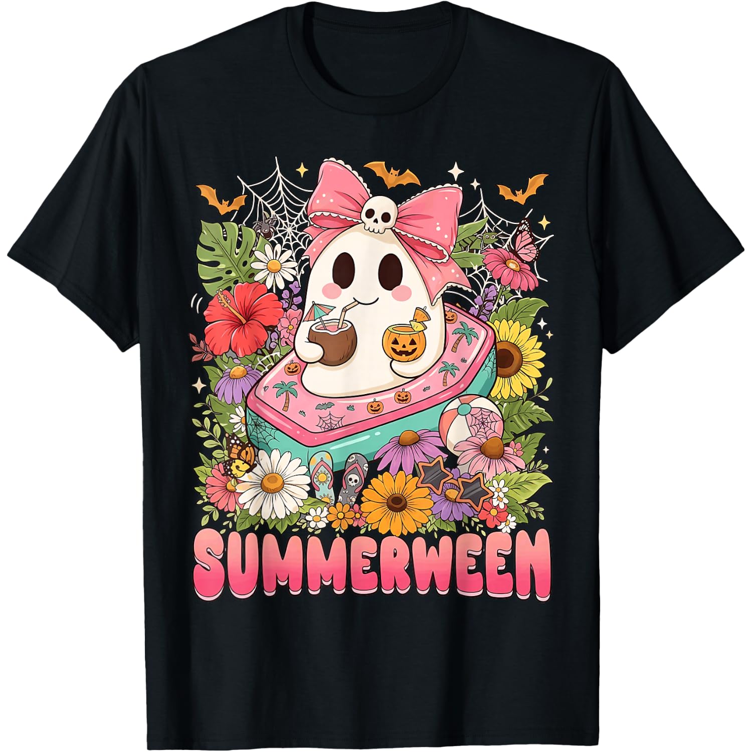 summerween Ghost Halloween Summer Flowers Funny T-Shirt