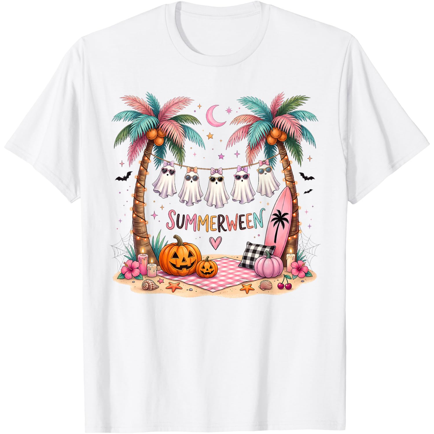 Summerween Palm Trees Ghosts Beach Halloween T-Shirt