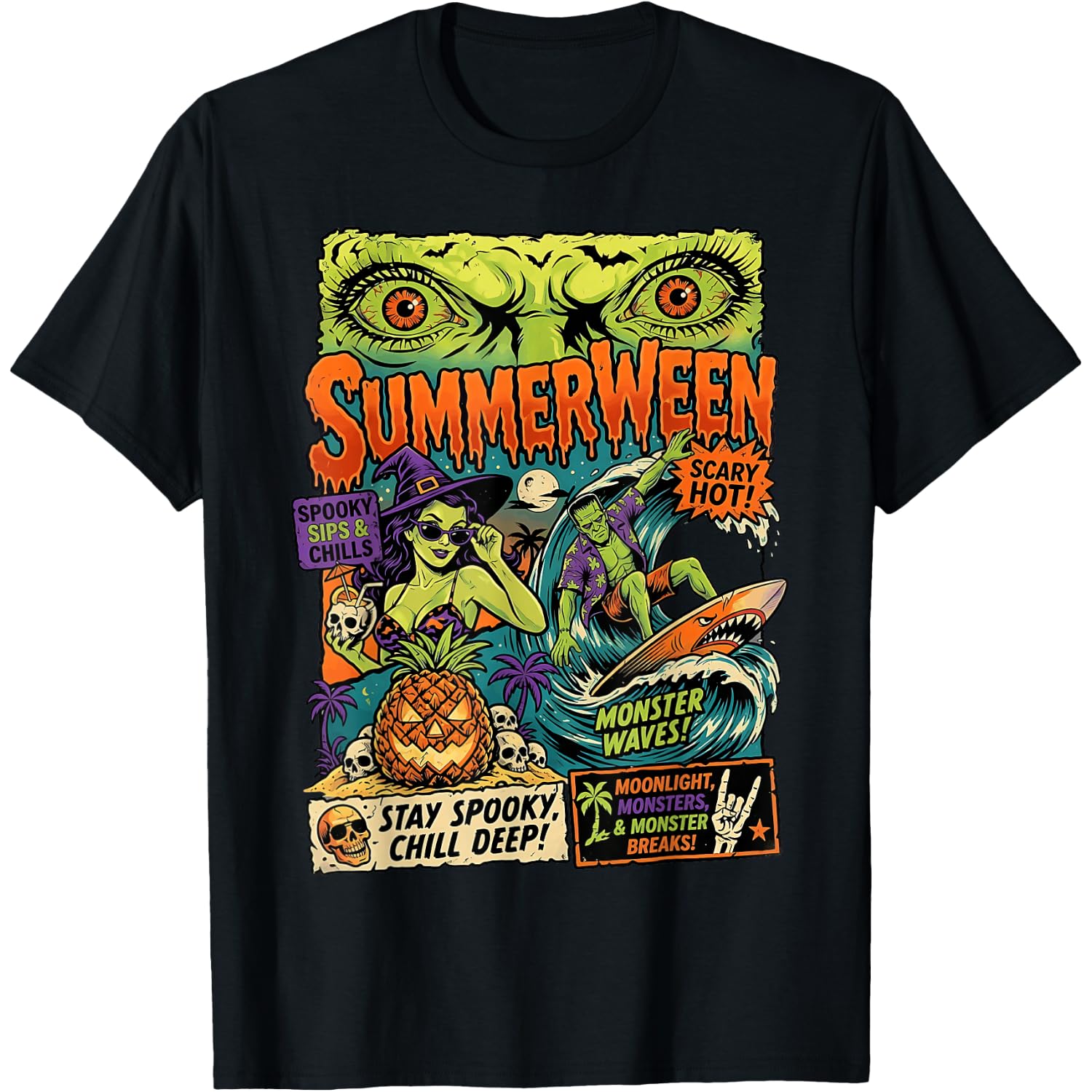 summerween Scary hots Halloween Monster Beach T-Shirt