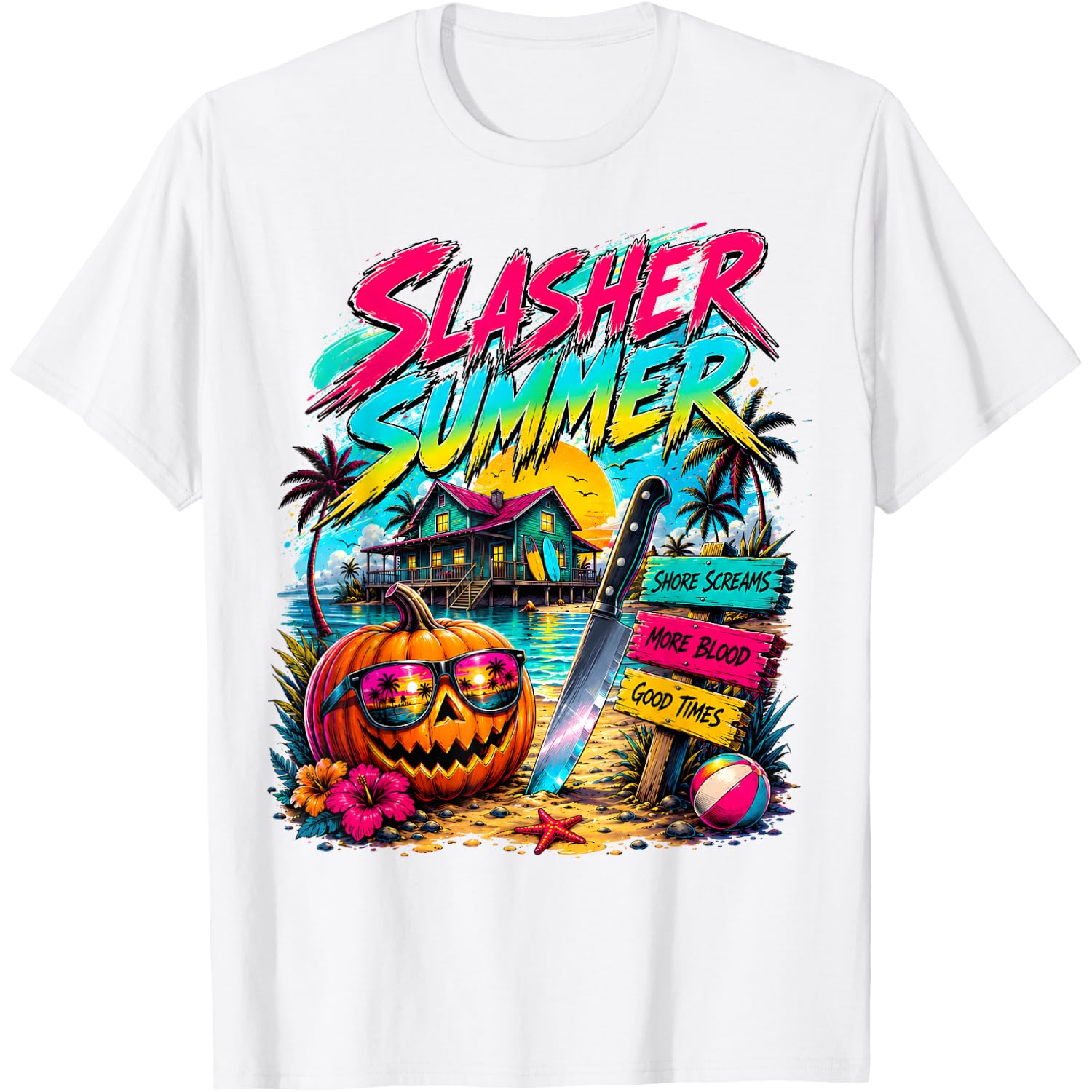 Summerween Slasher Summer Halloween Camp Spooky Horror Retro T-Shirt