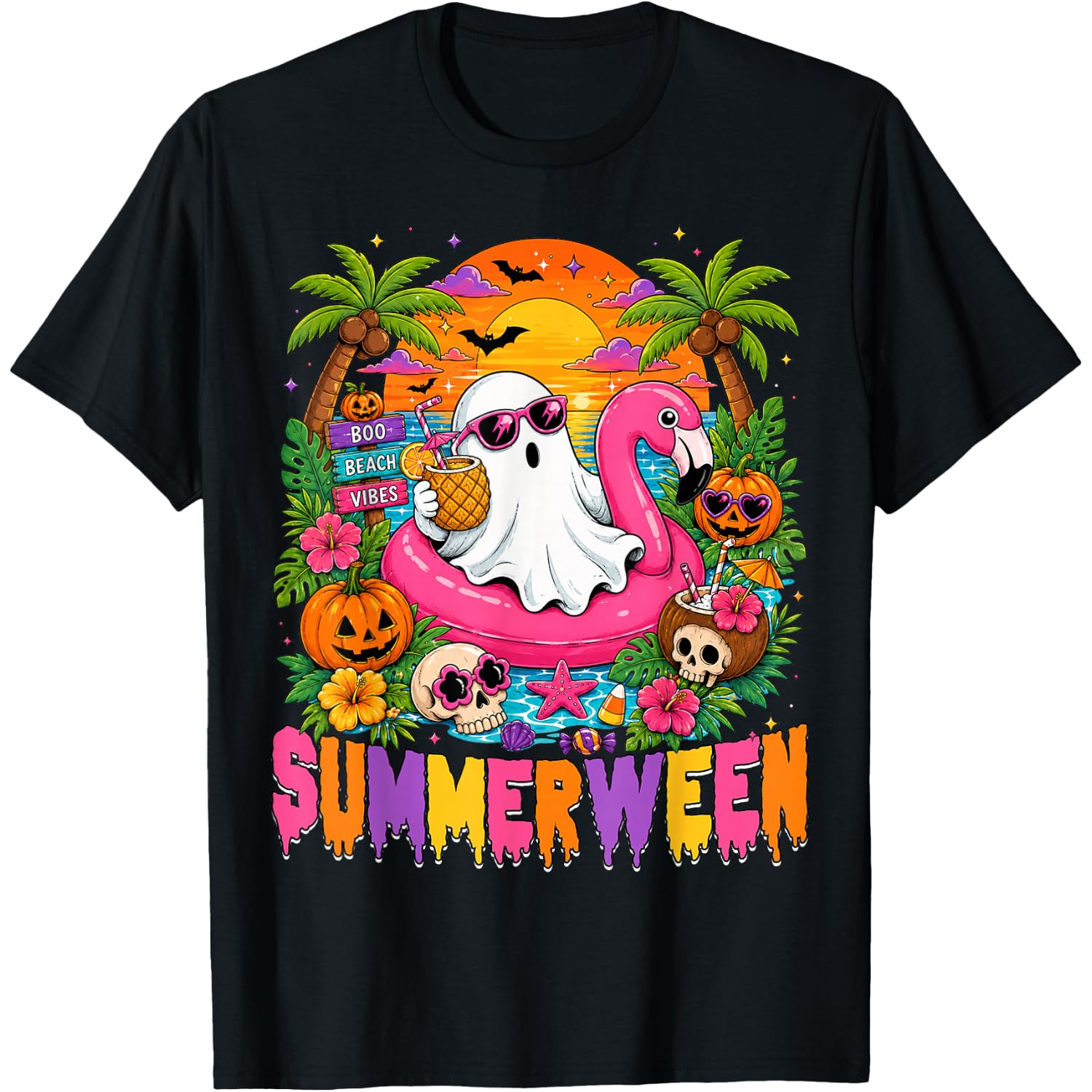 Summerween Spooky Ghost Beach Summer Halloween Women Kids T-Shirt