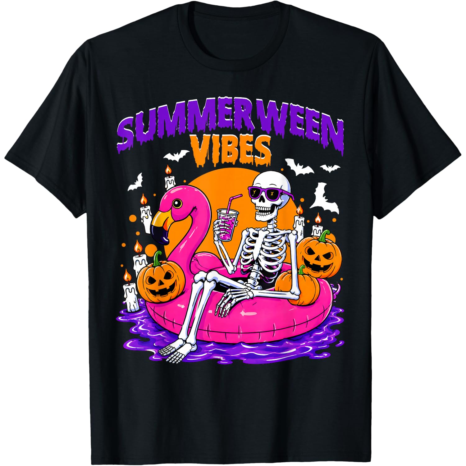 Summerween Vibes Funny Skeleton Spooky Summer Men Women Kid T-Shirt