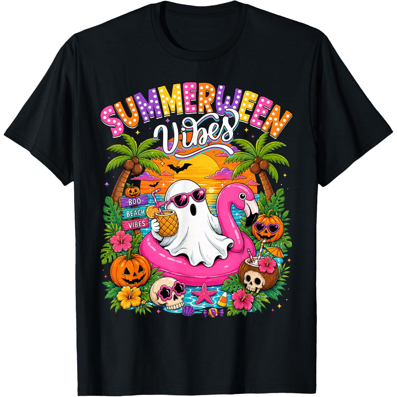Summerween Vibes Spooky Ghost Beach Summer Halloween Women T-Shirt
