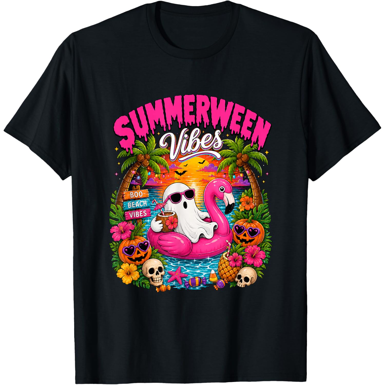 Summerween Vibes Spooky Ghost Beach Summer Halloween Women T-Shirt