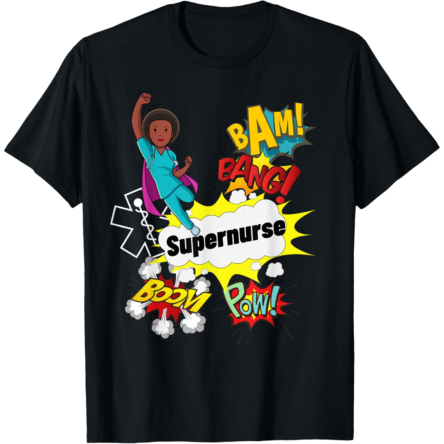Supernurse Comic Superhero Style RN Black Woman Nursing Gift T-Shirt