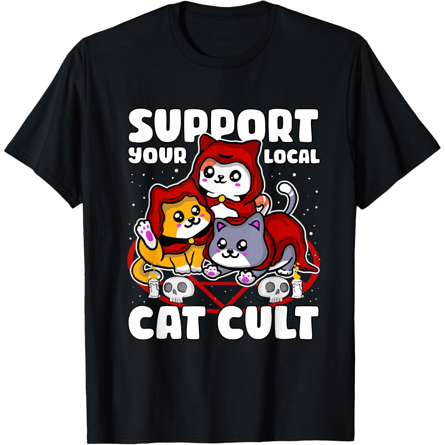 Support Your Local Cat Cult Halloween Occultism T-Shirt