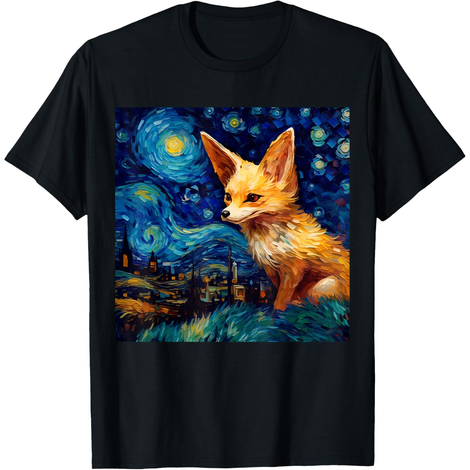 Surreal Starry Night Fennec Fox T-Shirt