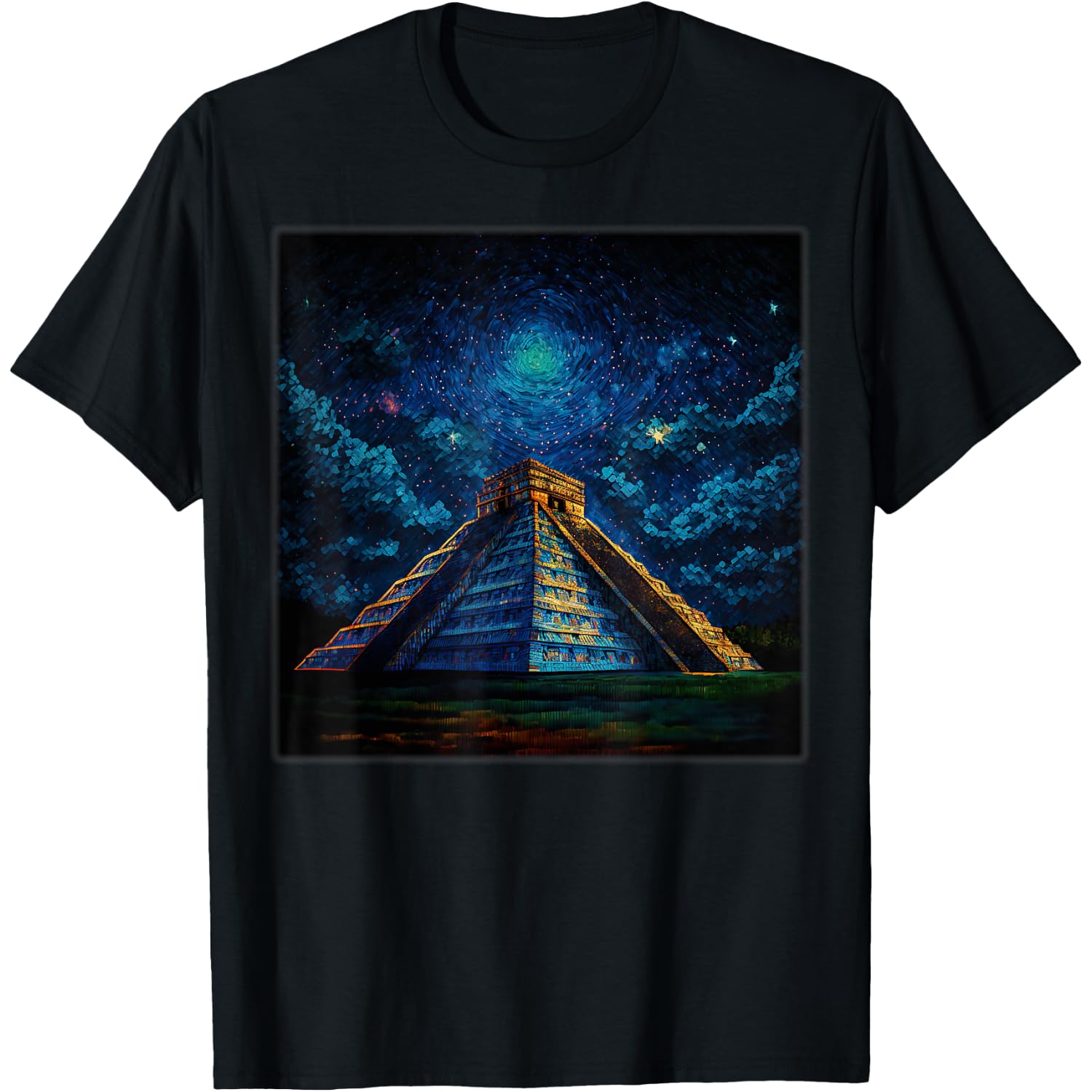 Surrealism Starry Night Chichen Itza Pyramid T-Shirt