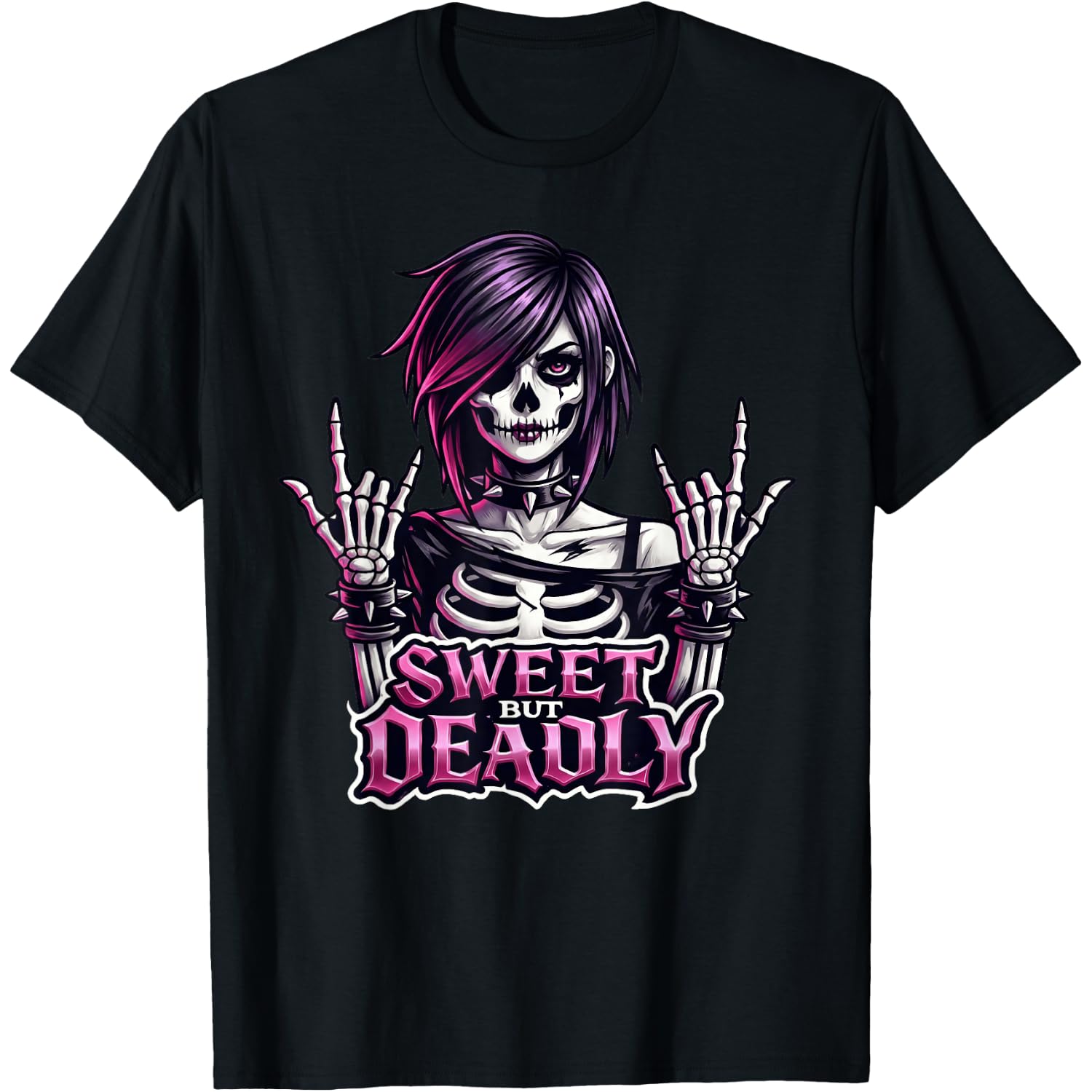 Sweet But Deadly Skeleton Gothic Girl Rock'n Roll Punk T-Shirt