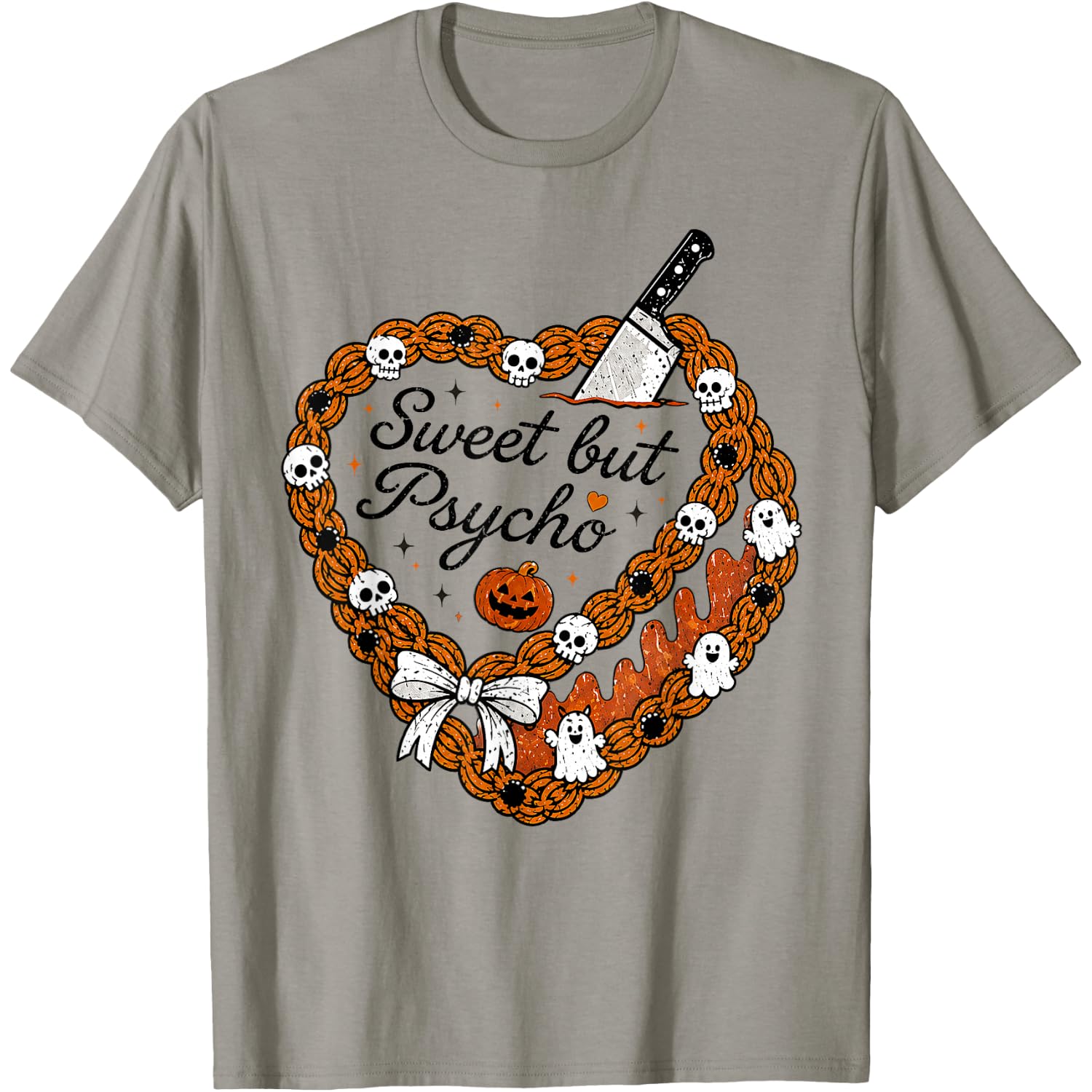 Sweet But Psycho Spooky Halloween Heart Ghost Skull Pumpkin T-Shirt