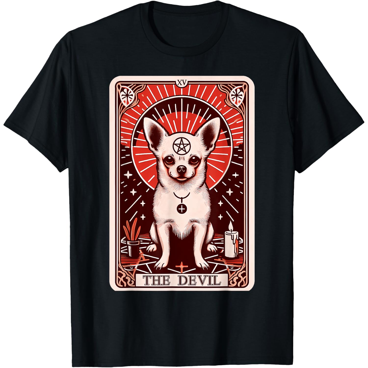 Tarot Card Dog The Devil, Satanic Goth Halloween Chihuahua T-Shirt