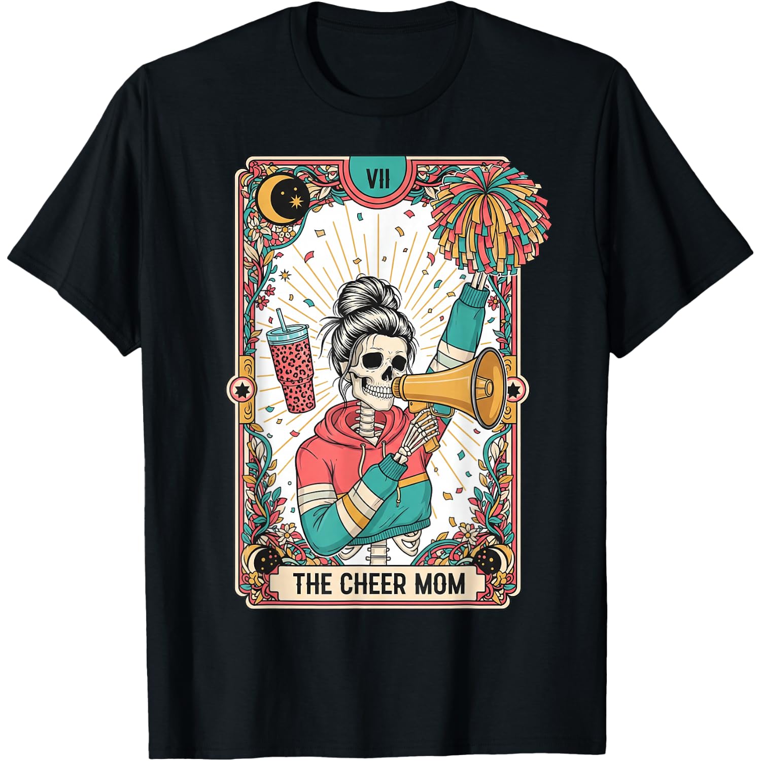 Tarot Card Gothic Cheer Mom Skeleton Funny Cheerleader Mama T-Shirt