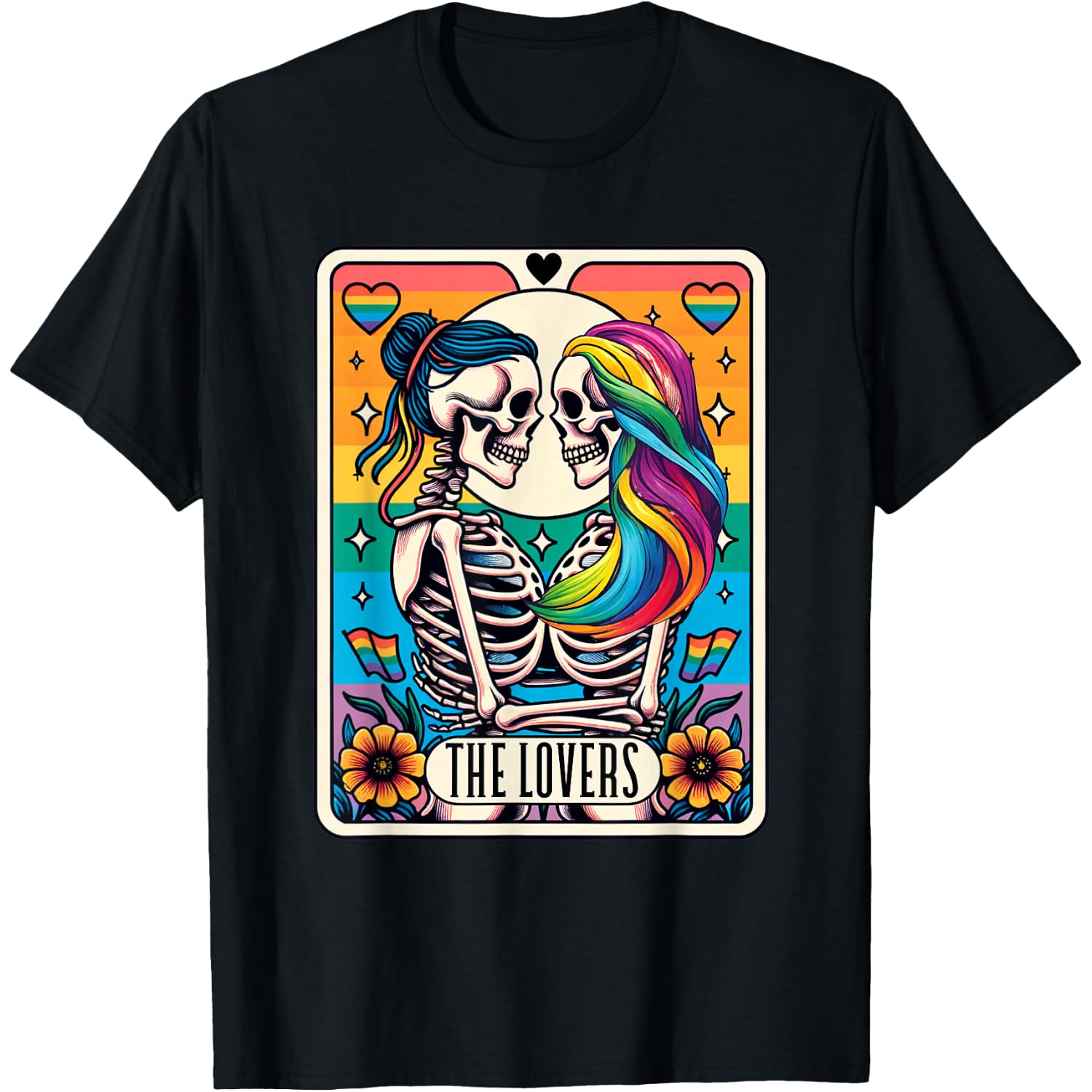 Tarot Card The Lovers Rainbow Kissing Lesbian Skeletons T-Shirt