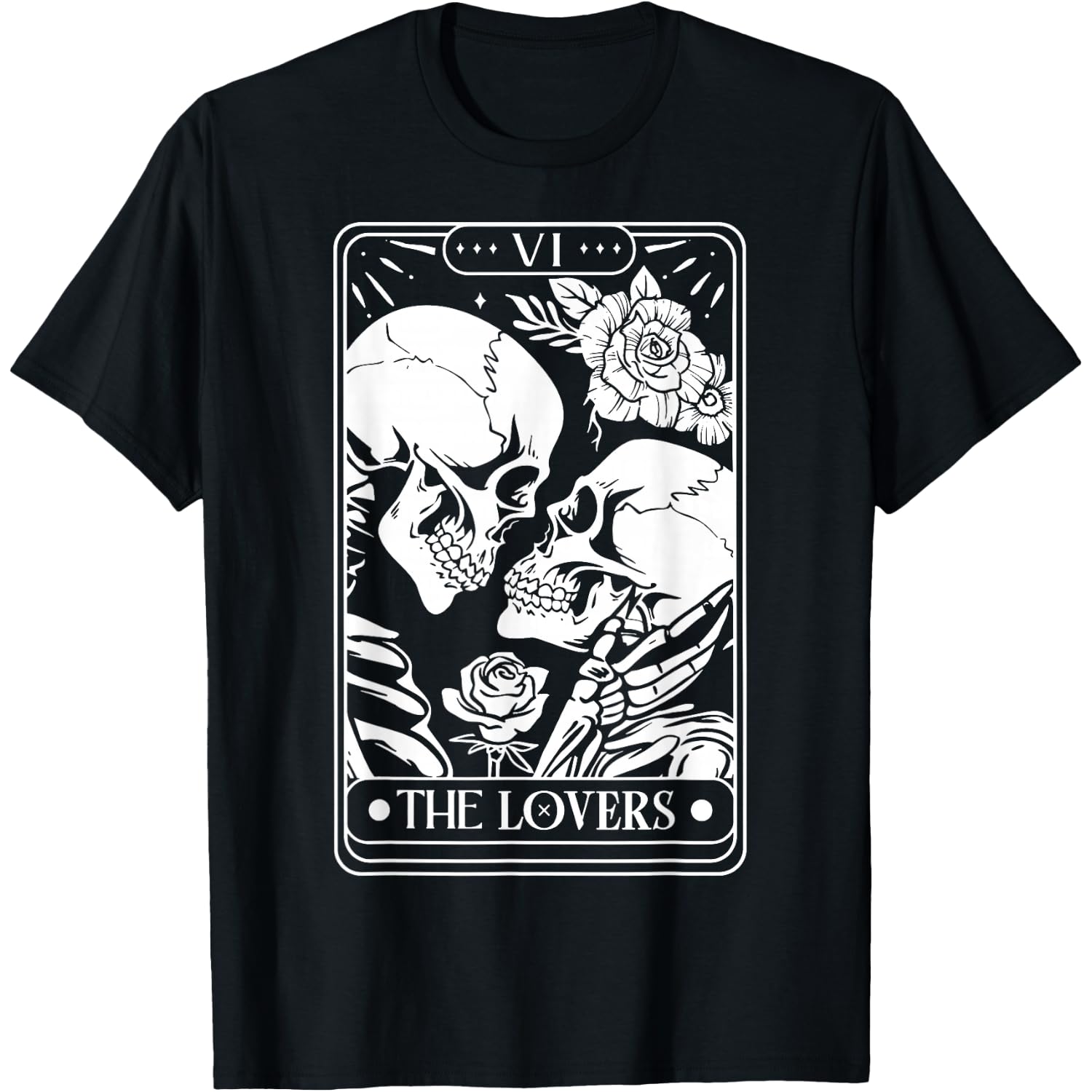 Tarot Card The Lovers Vintage Skeleton Goth Halloween Witch T-Shirt