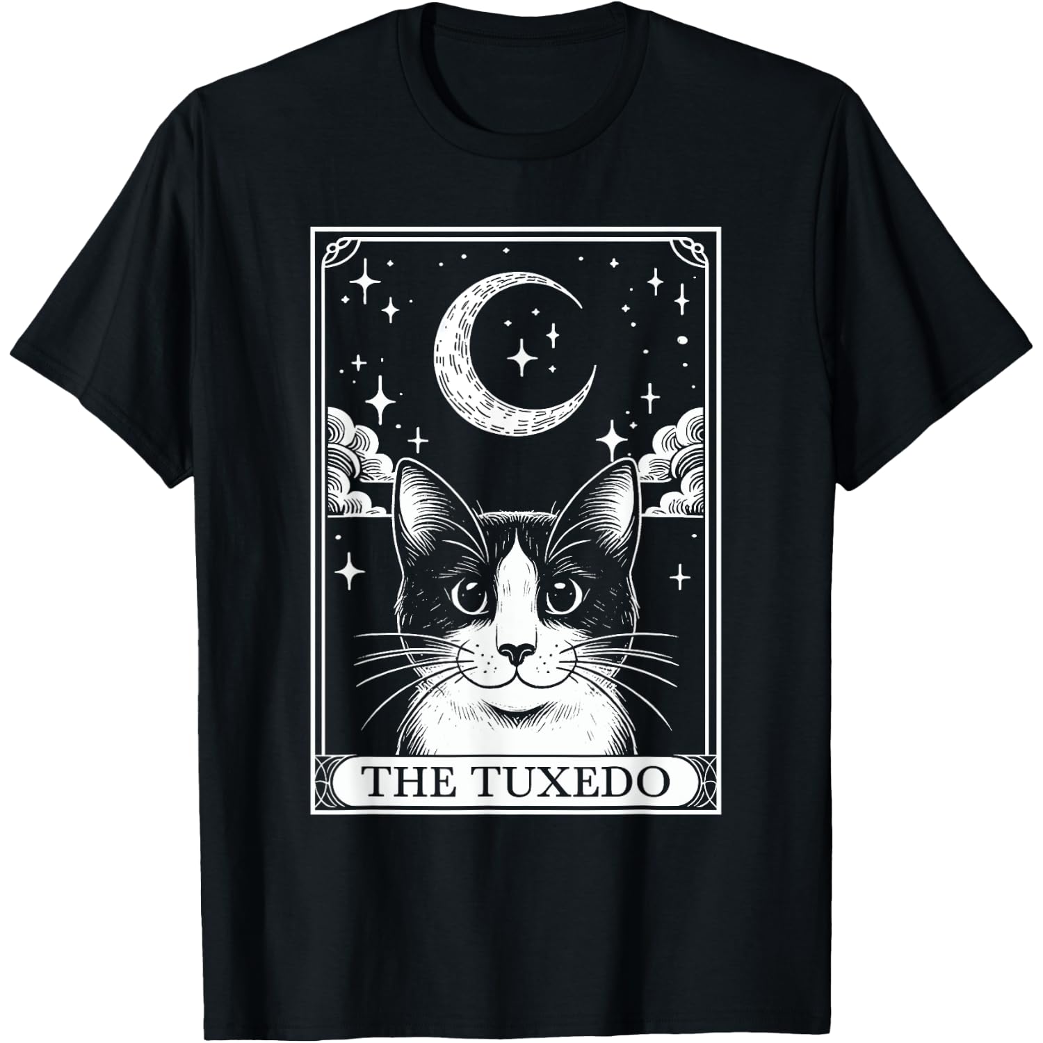 Tarot Card Vintage Crescent Moon Tuxedo Cat Mom Cat Lovers T-Shirt for Men Women Kids