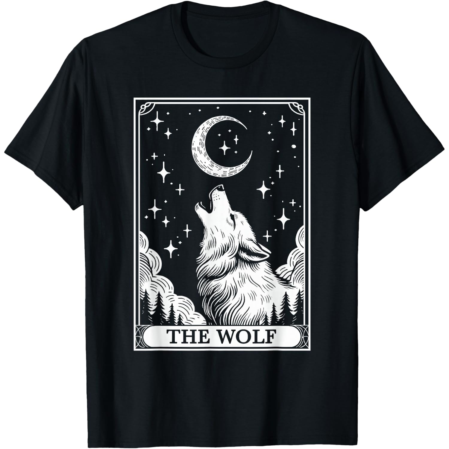 Tarot Card Vintage Crescent Moon Wolf Animal Lovers T-Shirt