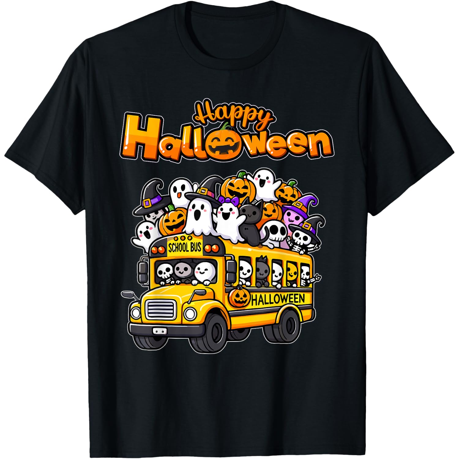 Teacher Halloween School Bus Driver Cute Ghost Witch Party T-Shirt