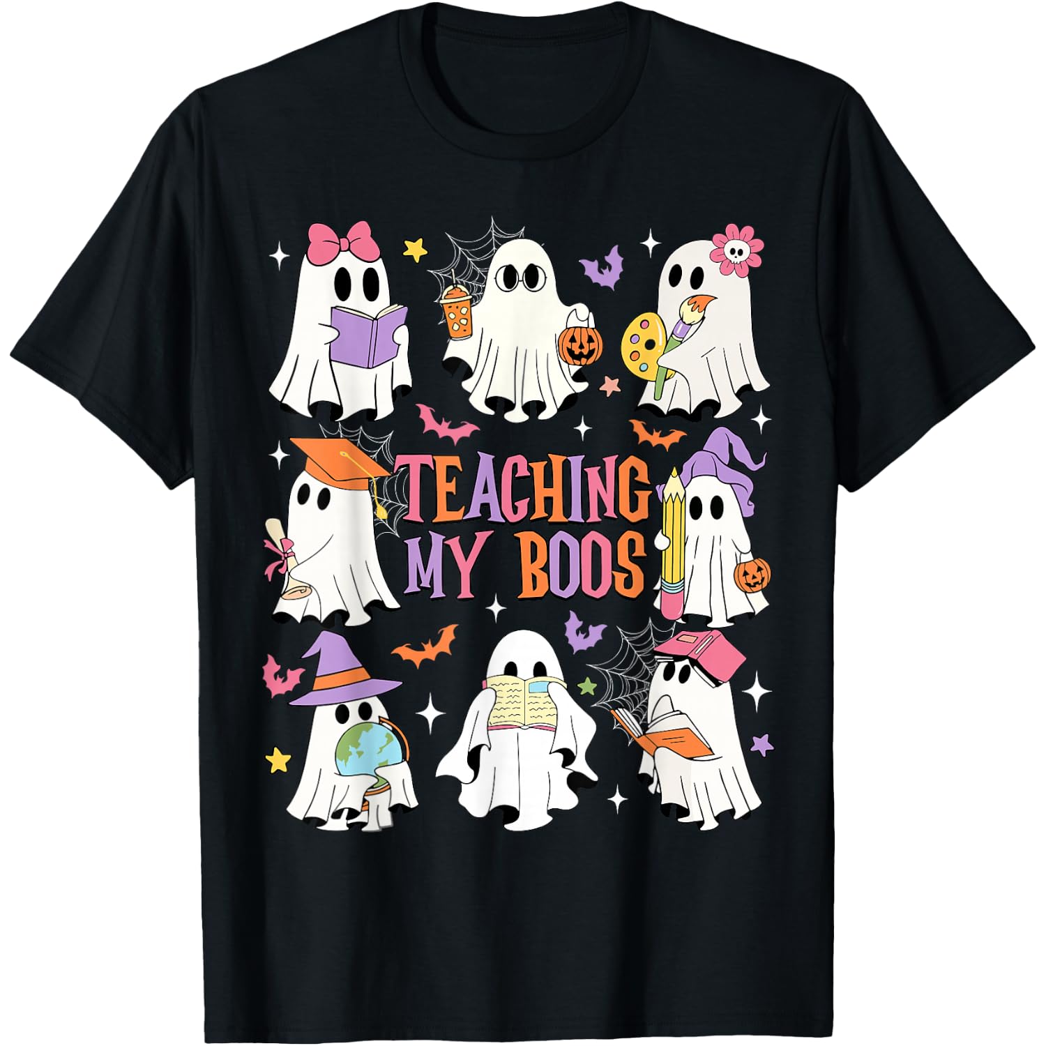 Teaching My Boos Teacher Cute Ghost Groovy Teacher Halloween T-Shirt