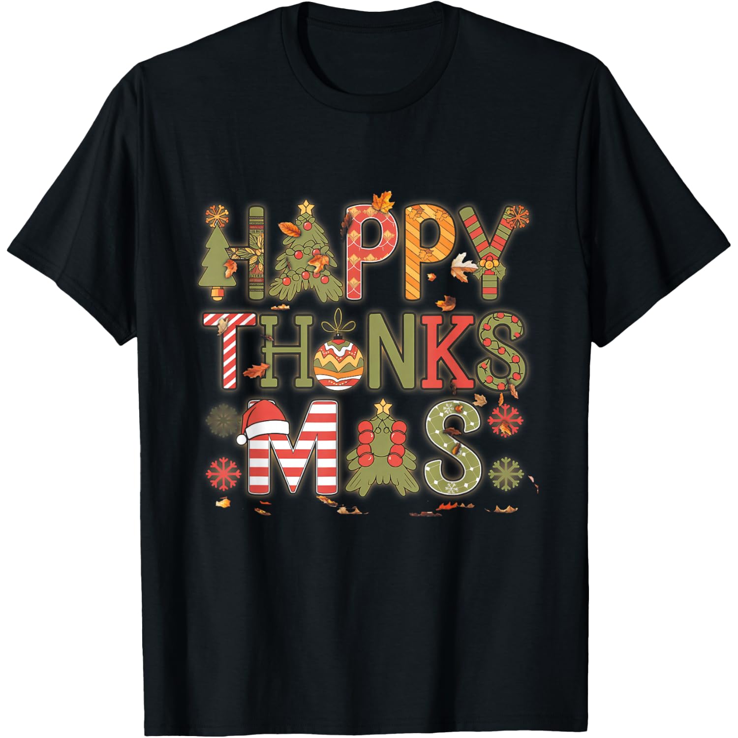 Thanksgiving Christmas Happy Thanksmas Candy Cane Word T-Shirt