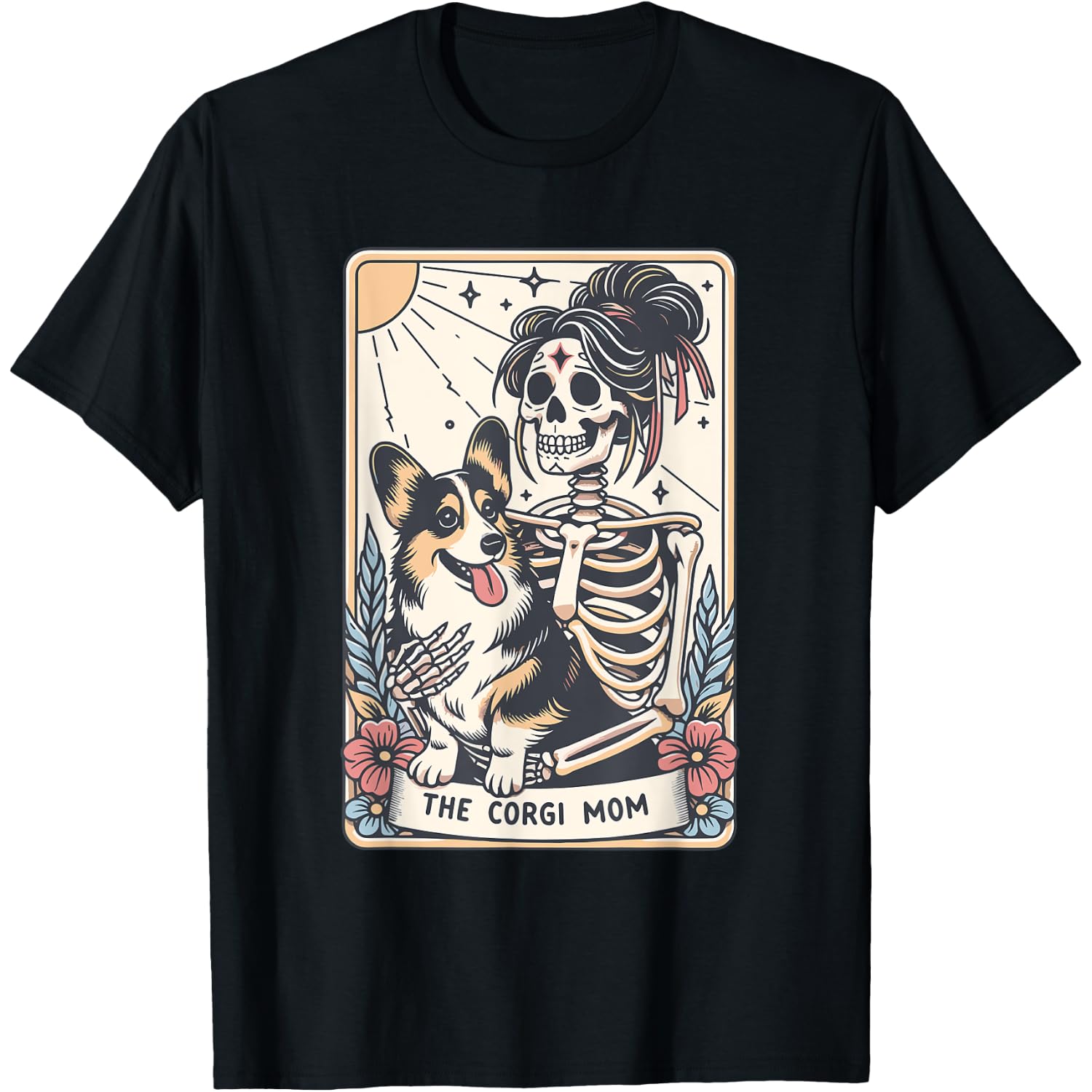 The Corgi Mom Tarot Card Halloween Skeleton Corgi Mom Womens T-Shirt