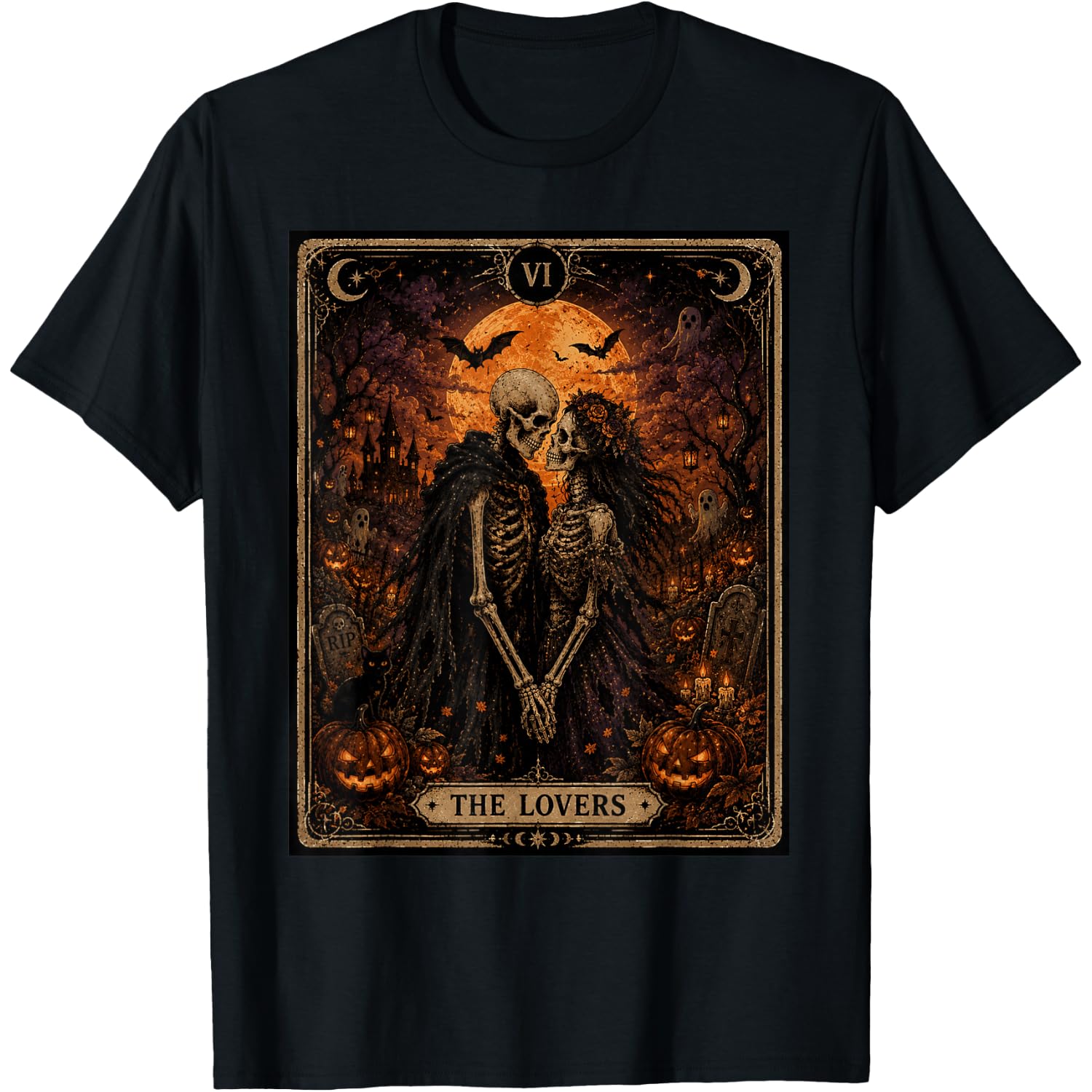 The Lovers Halloween Tarot Card Skeleton Couple Gothic T-Shirt