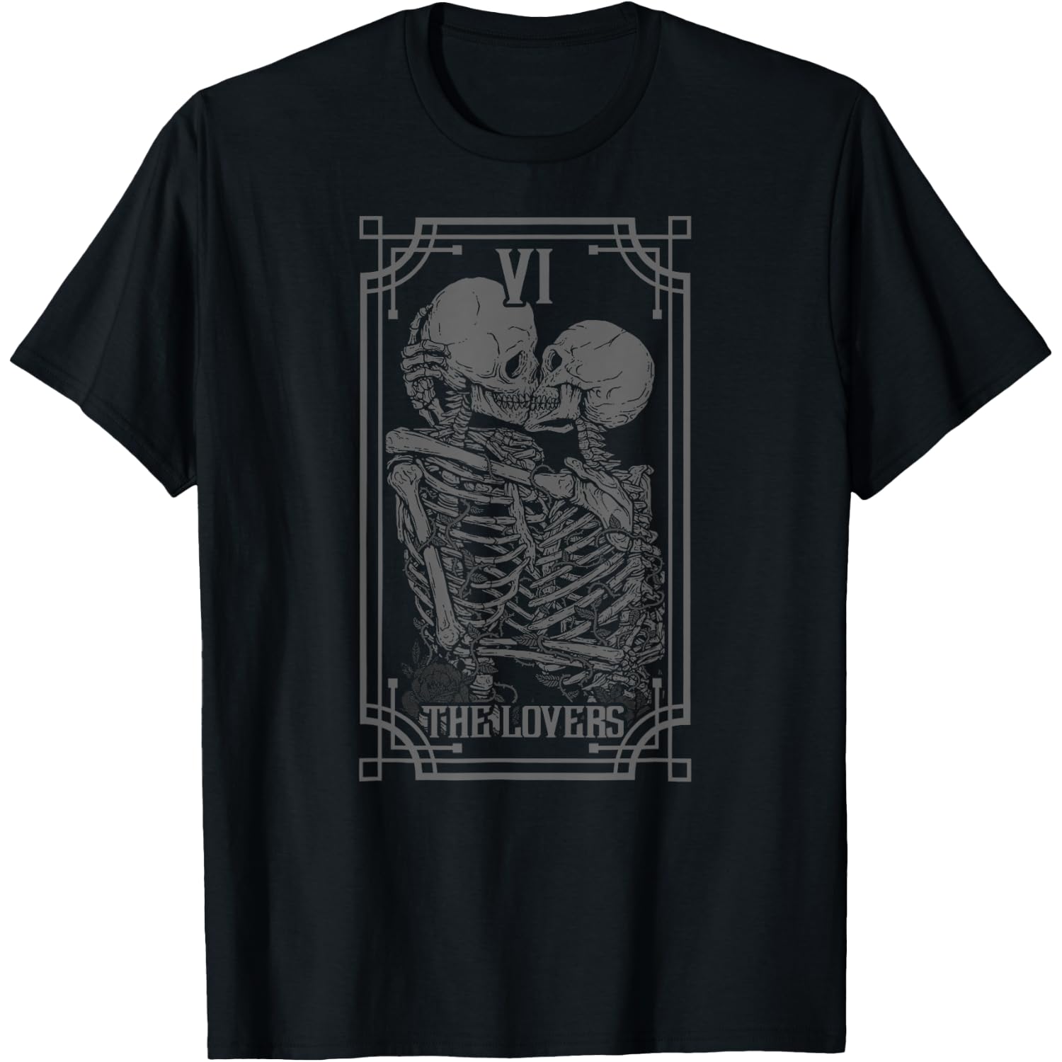 The Lovers Tarot Card Goth Skull Halloween Gothic Occult T-Shirt