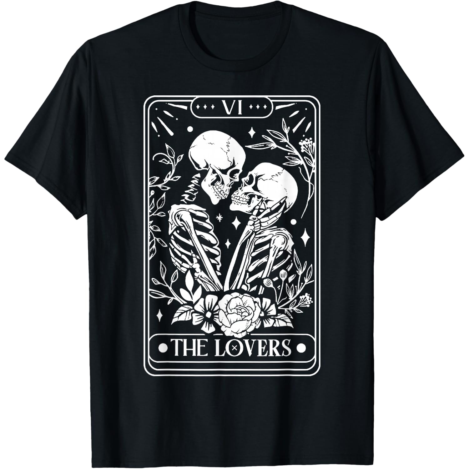 The Lovers Tarot Card Goth Skull Halloween Reading Holder T-Shirt
