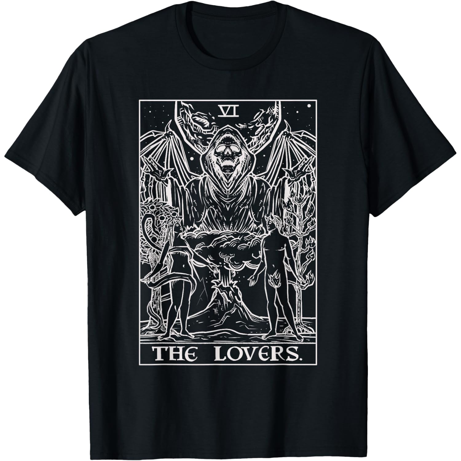 The Lovers Tarot Card Halloween Grim Reaper Gothic Horror T-Shirt
