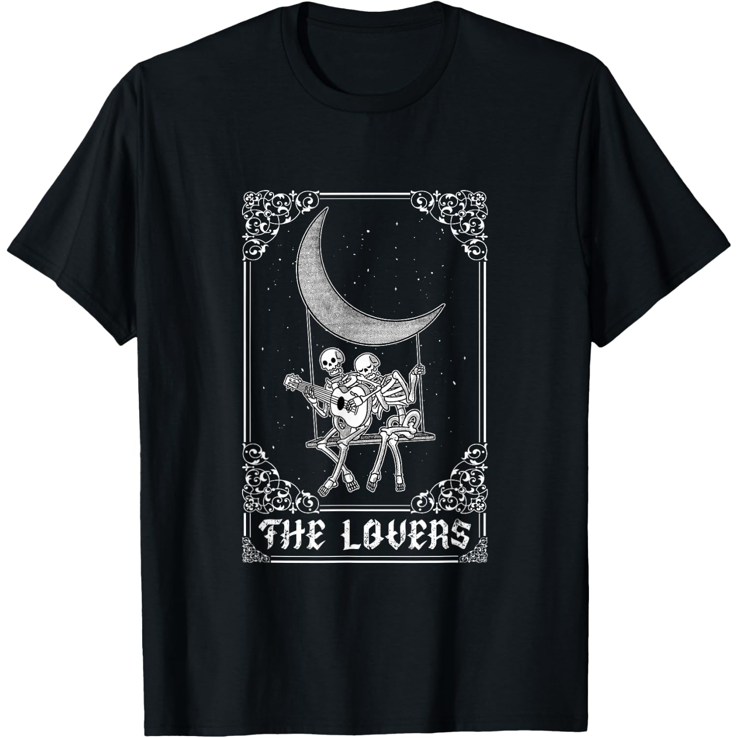 The Lovers Vintage Tarot Card Gothic Halloween Skeleton Moon T-Shirt
