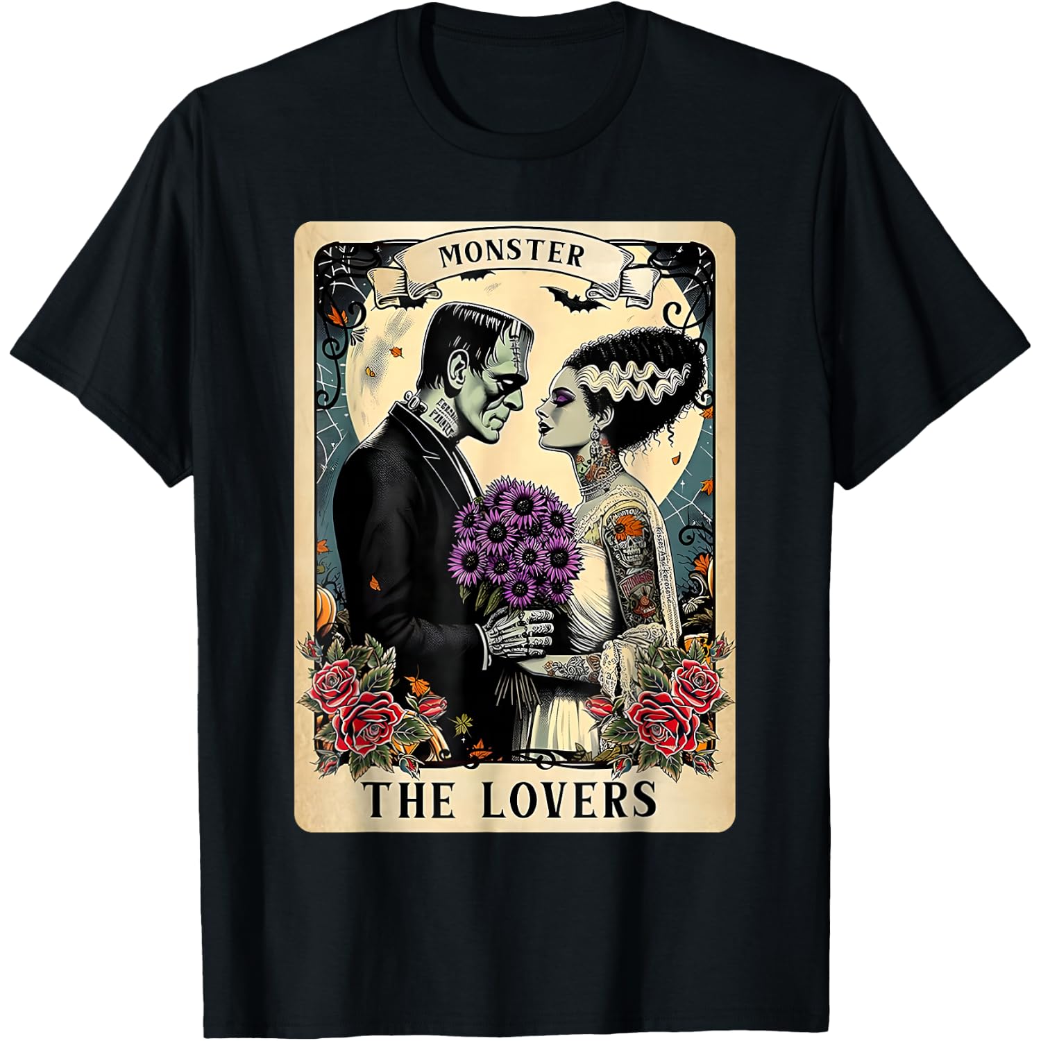 The Monster Frankenstein and Bride The Lovers Tarot Card T-Shirt