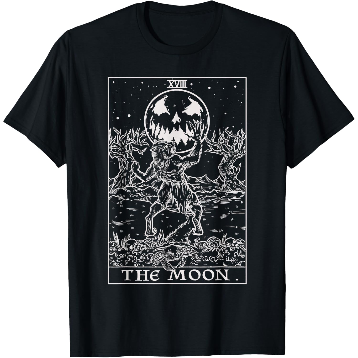 The Moon Tarot Card Halloween Werewolf Gothic Horror Witch T-Shirt