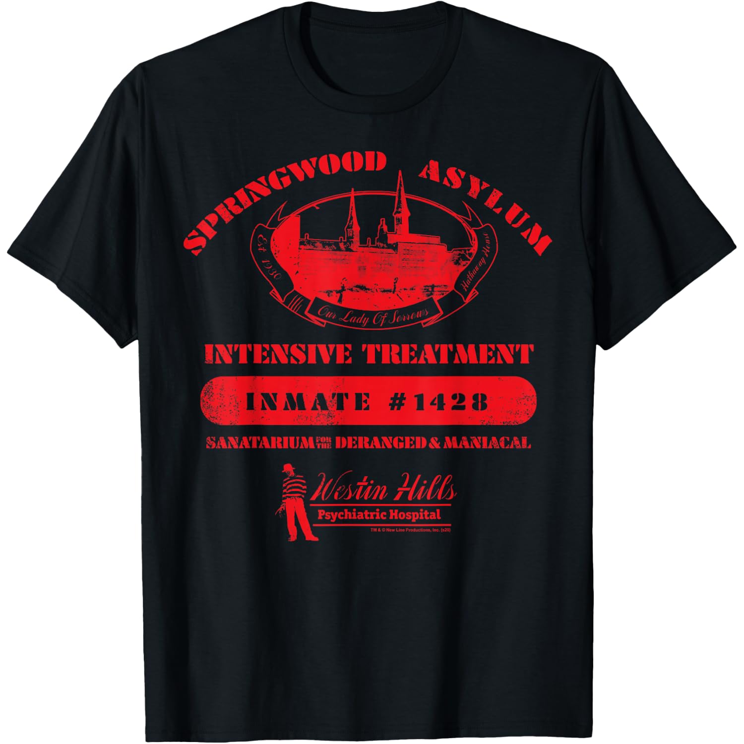 The Nightmare On Elm Street Springwood Asylum Inmate 1428 T-Shirt
