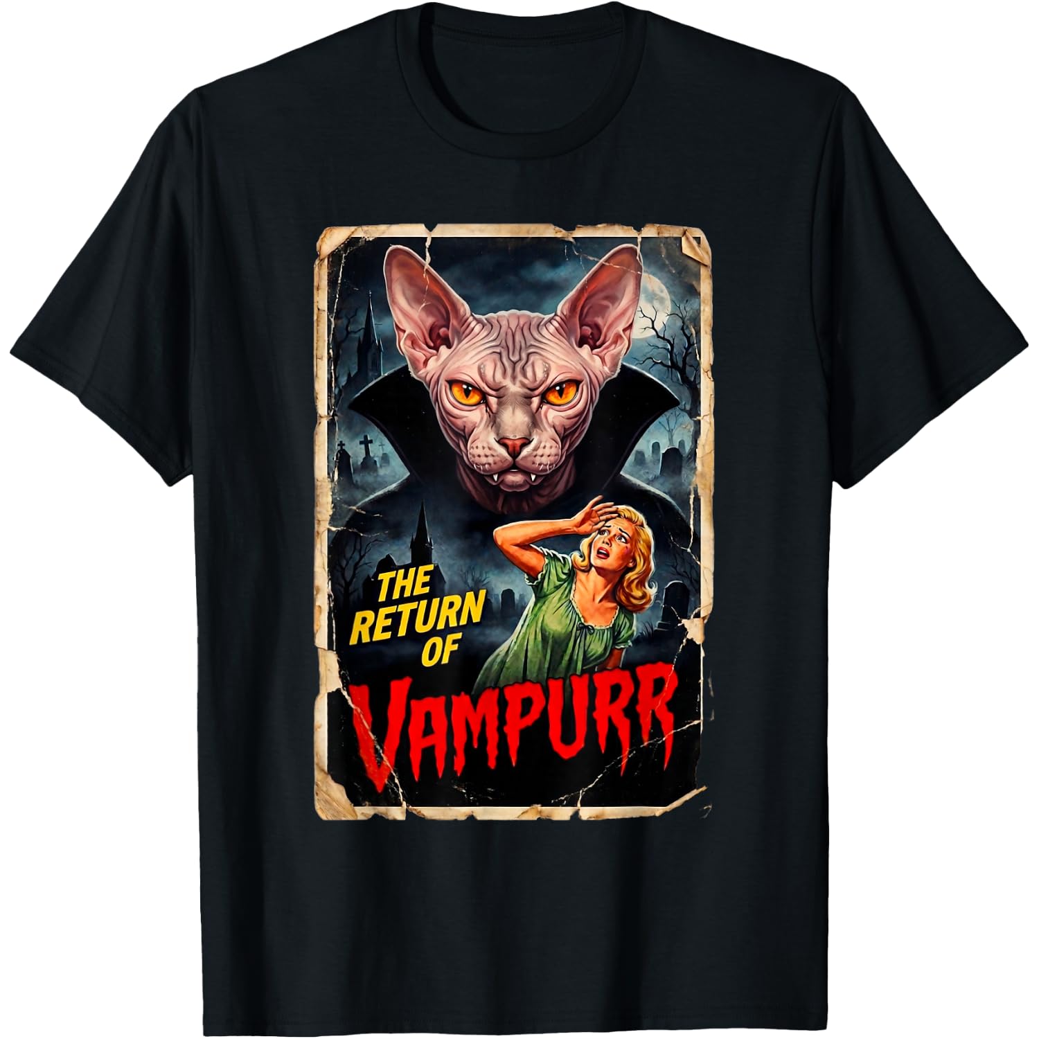 The Return of Vampurr Sphynx Cat Horror Movie Count Catula T-Shirt