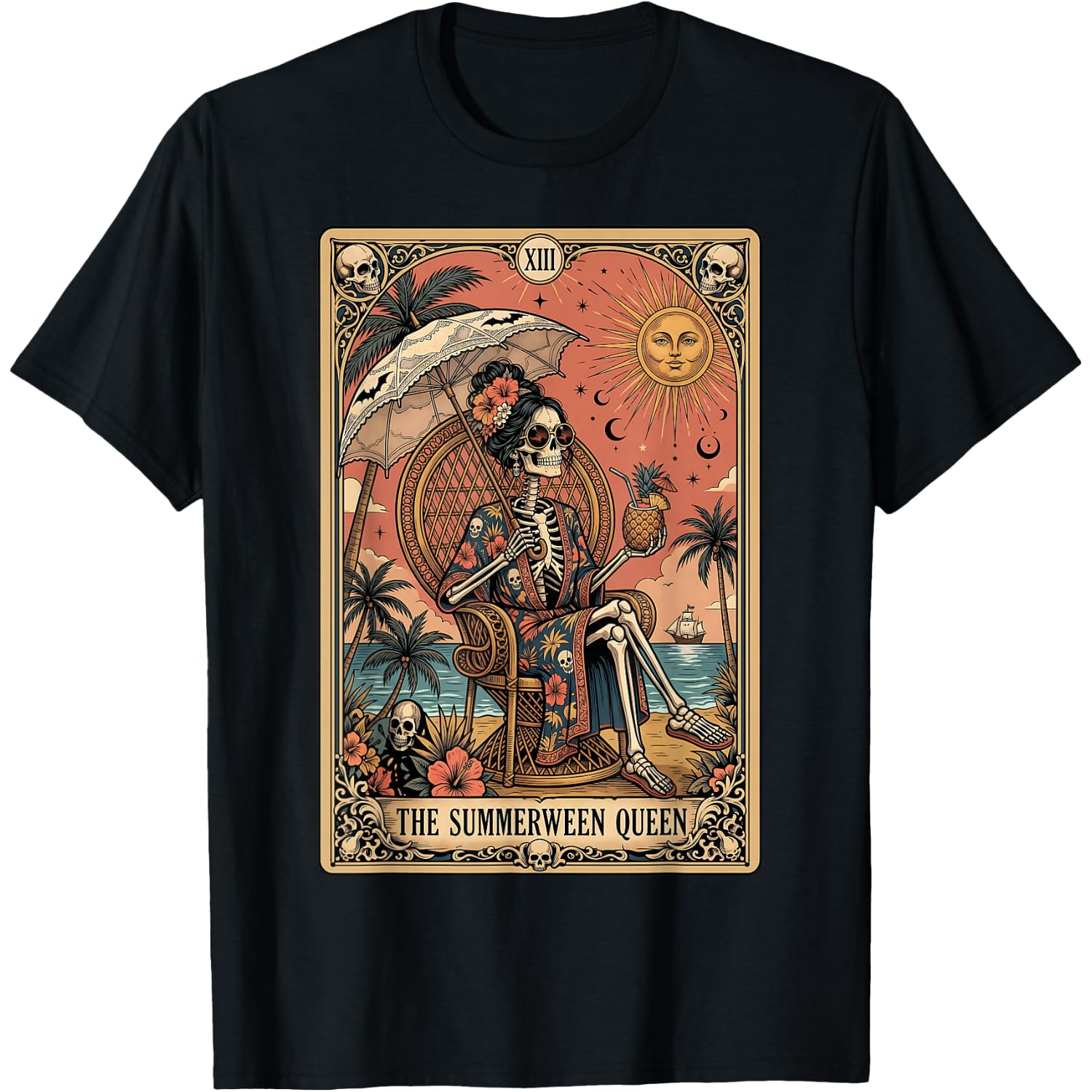 the summerween Queen Tarot Occult Vintage T-Shirt