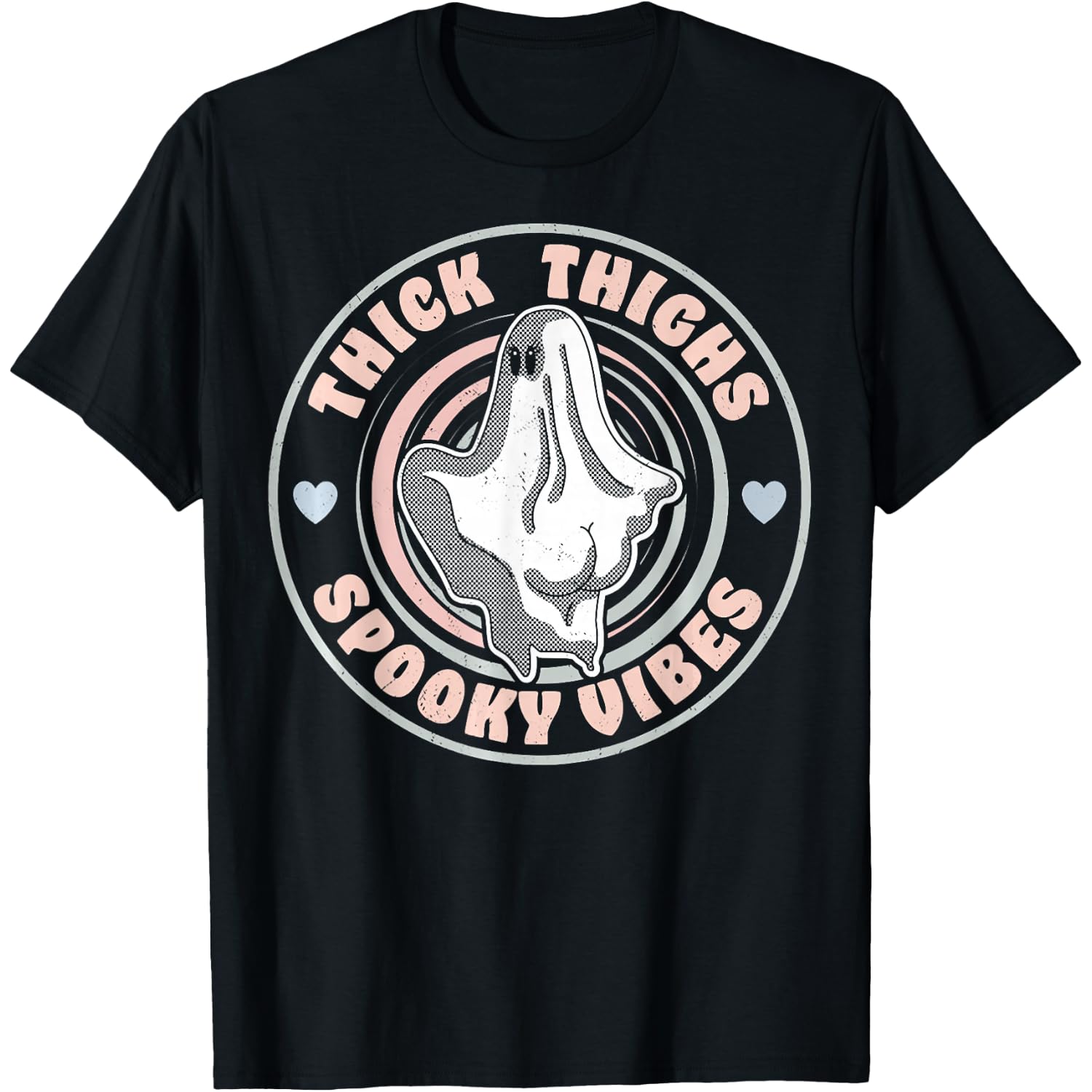 Thick Thighs Spooky Vibes Funny Halloween Ghost Pastel Goth T-Shirt