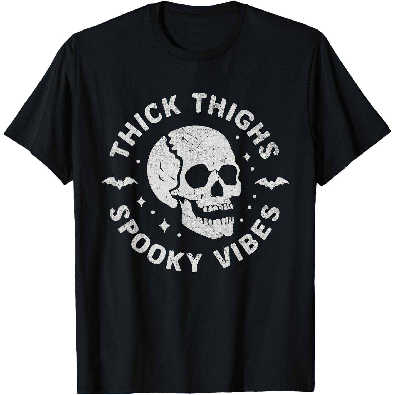 Thick Thighs Spooky Vibes Skull Funny Halloween T-Shirt