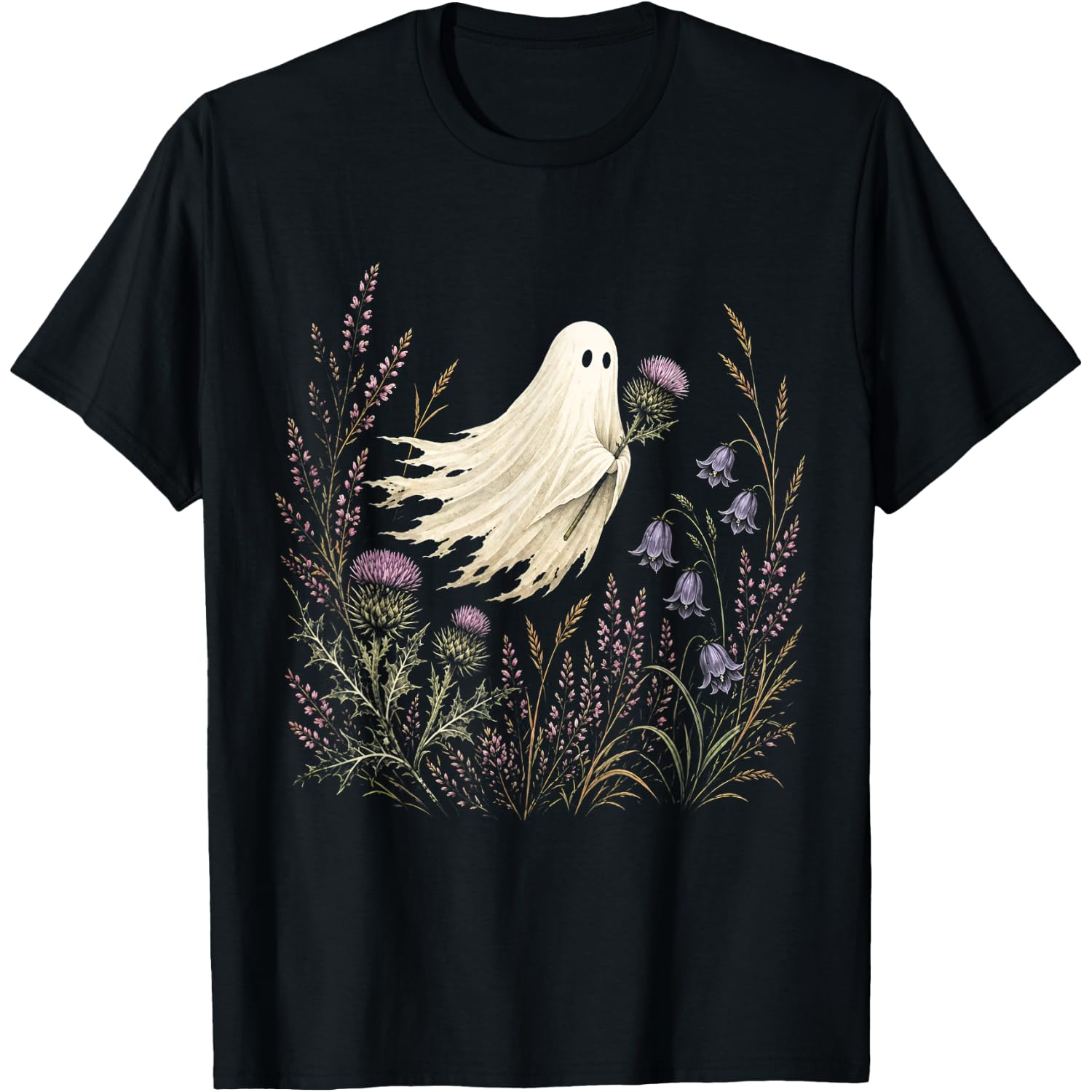 Thistle Ghost Floral Flowers Spooky Halloween Fall Vintage T-Shirt