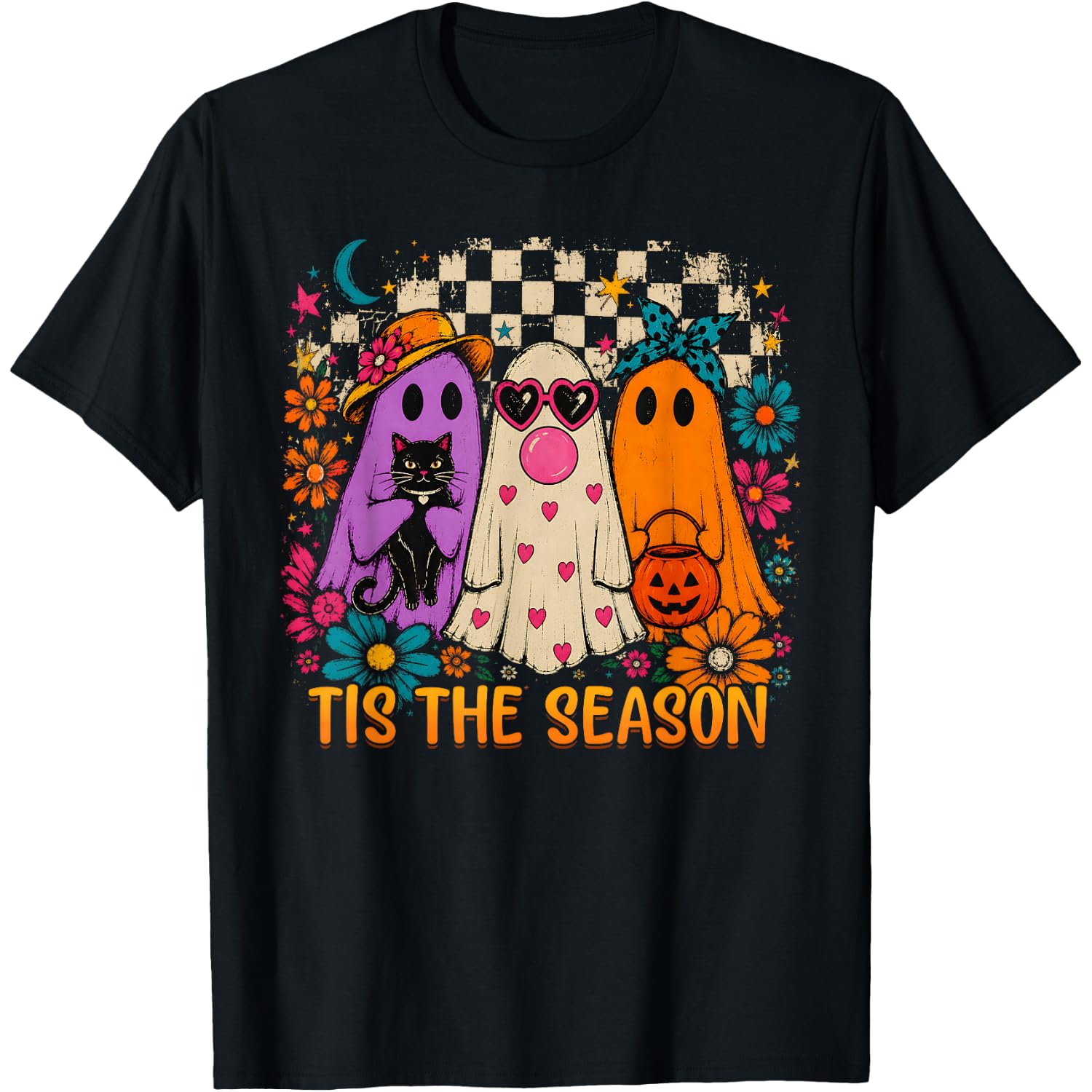 Tis The Season Floral Cute Ghosts Spooky Halloween Women Kid T-Shirt