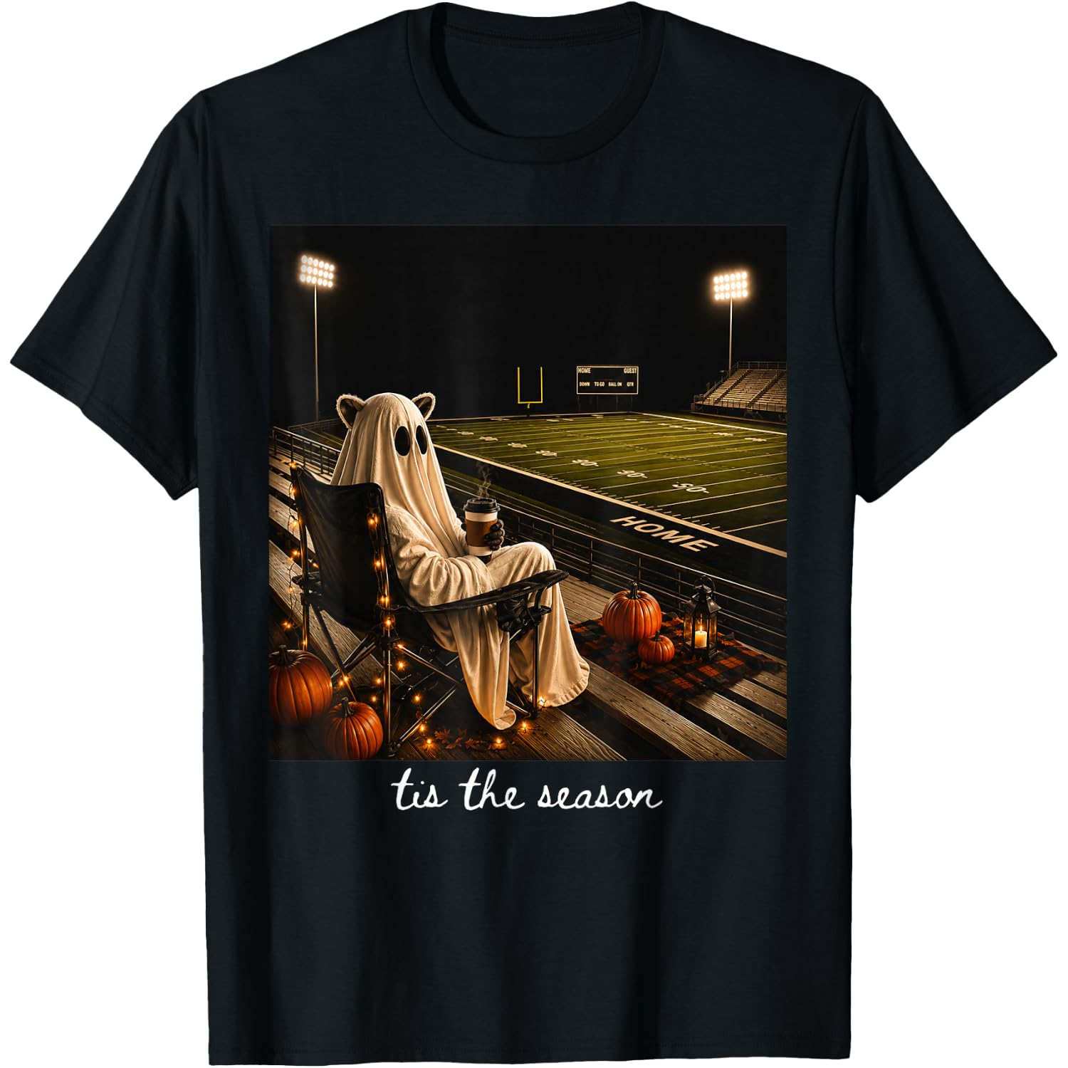 Tis the Season Football Raccoon Ghost Halloween Fall Autumn T-Shirt