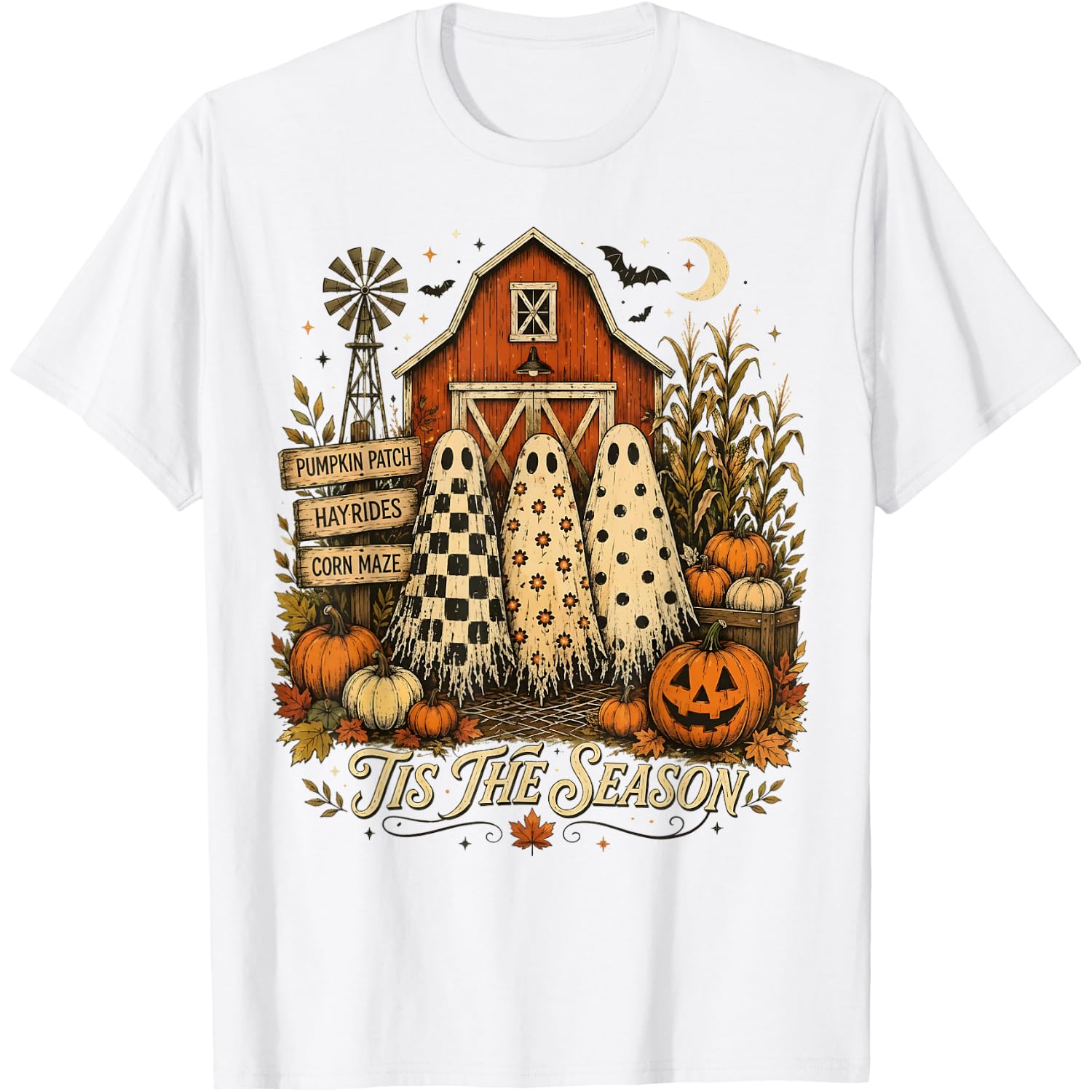 Tis The Season Trio Ghost Halloween Pumpkin Fall Autumn T-Shirt