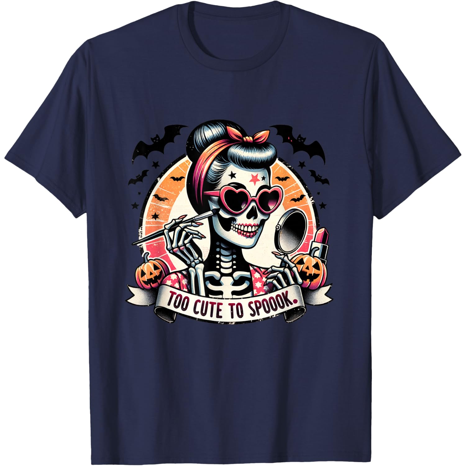 Too Cute to Spook Skeleton Woman Diva Halloween Pin-Up T-Shirt