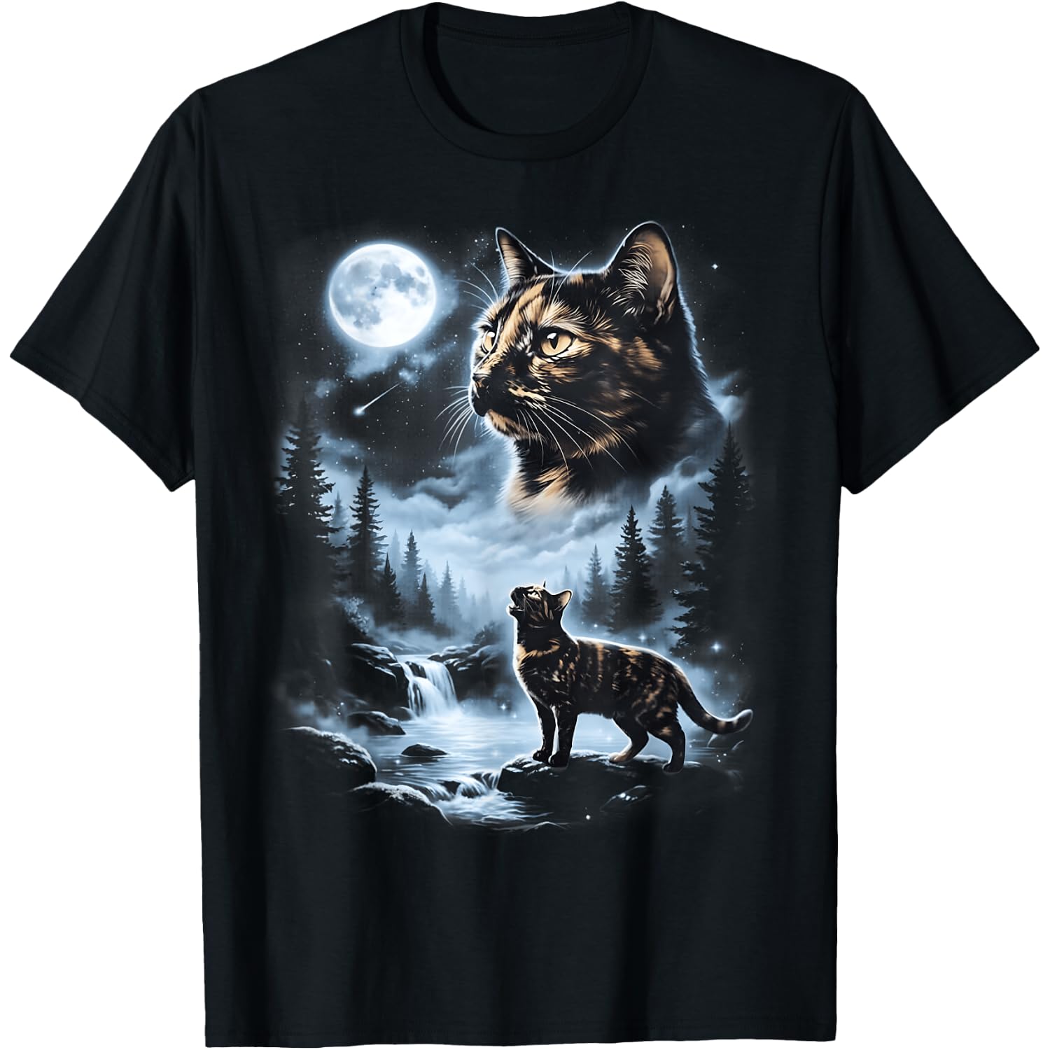 Tortoiseshell Cat Howling at Moon 90's Retro Cat Lover T-Shirt